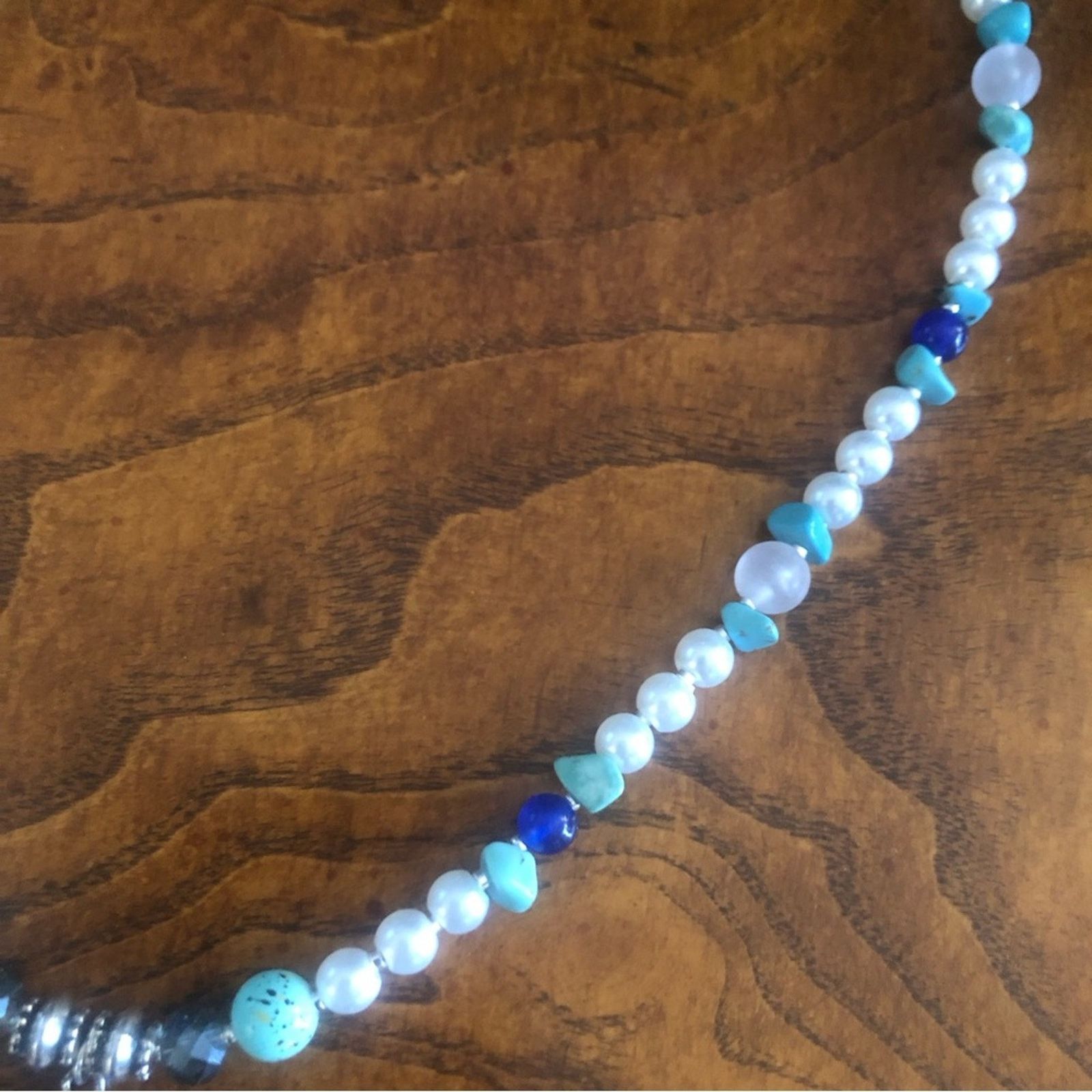Handmade Handcrafted royal blue raindrop pendant Pearl stone necklace Size ONE SIZE - 9 Thumbnail