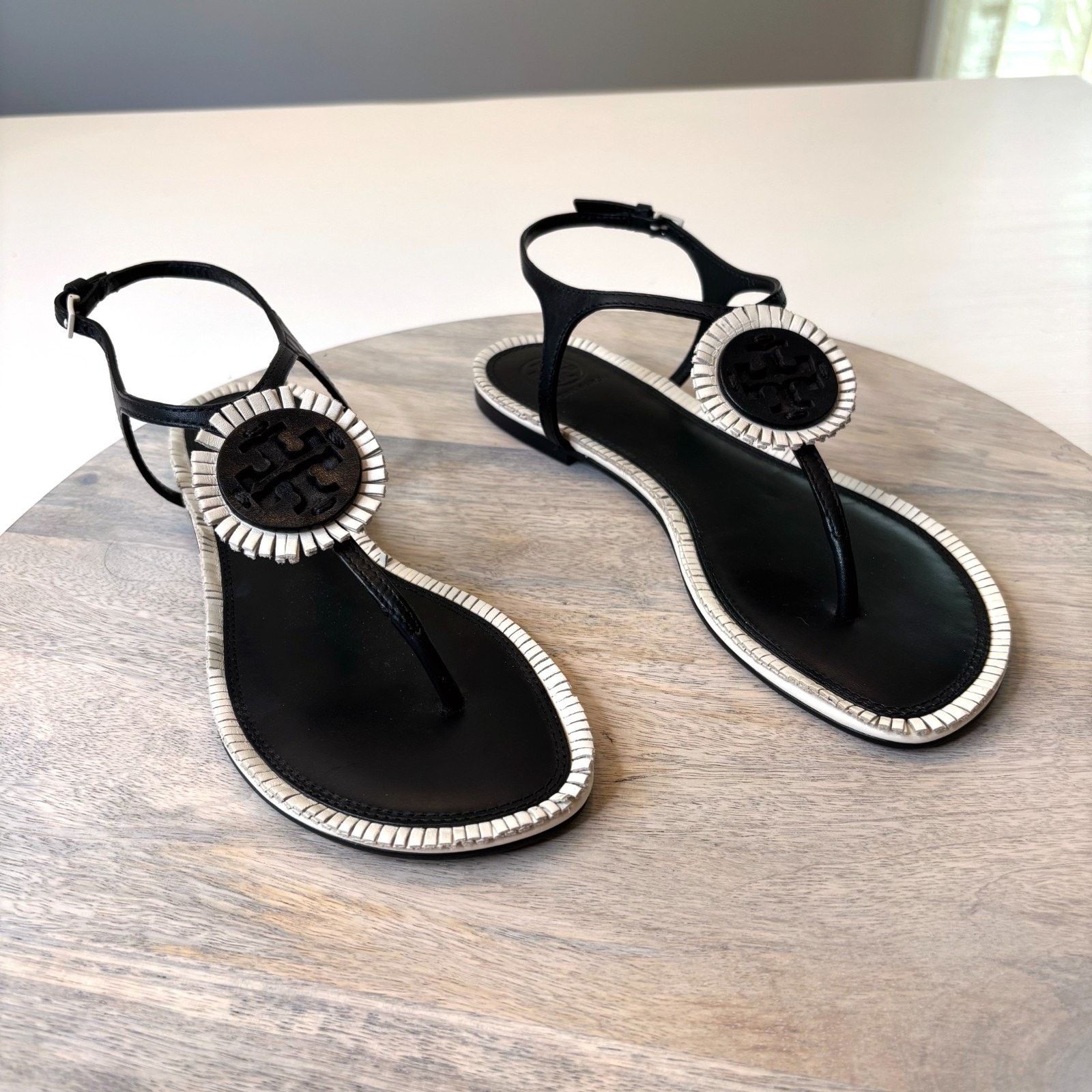 Tory Burch Tory Burch Miller Thong Black White Leather Sandals Size 7M Size US 7 / IT 37 - 1 Thumbnail