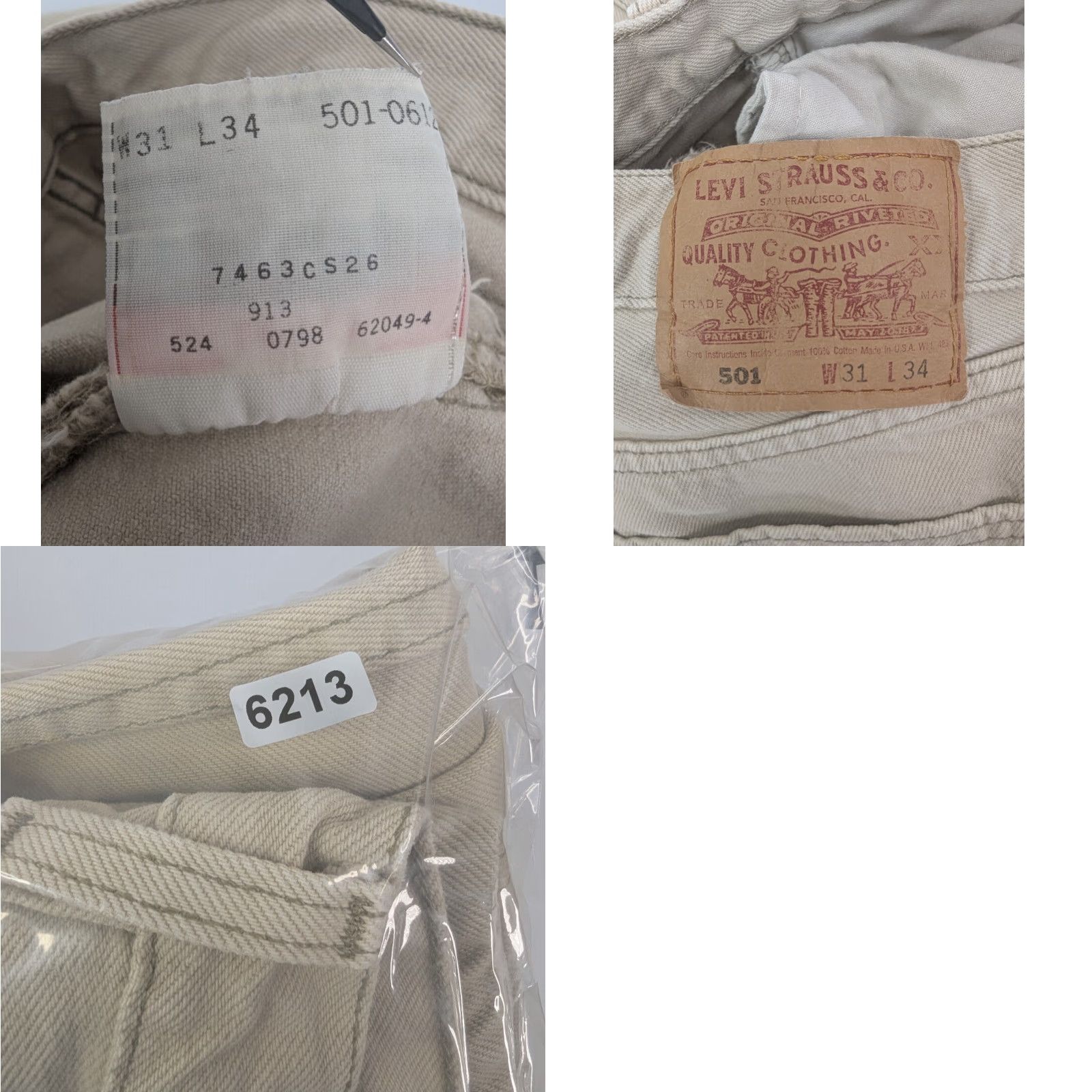 Levi's VINTAGE Levi's 501 Jeans Mens 30x34 Beige Denim USA 501-0612 5-Pocket Straight Leather? Logo 90s Grunge Hipster City College USA Mens Size US 30 / EU 46 - 9 Thumbnail