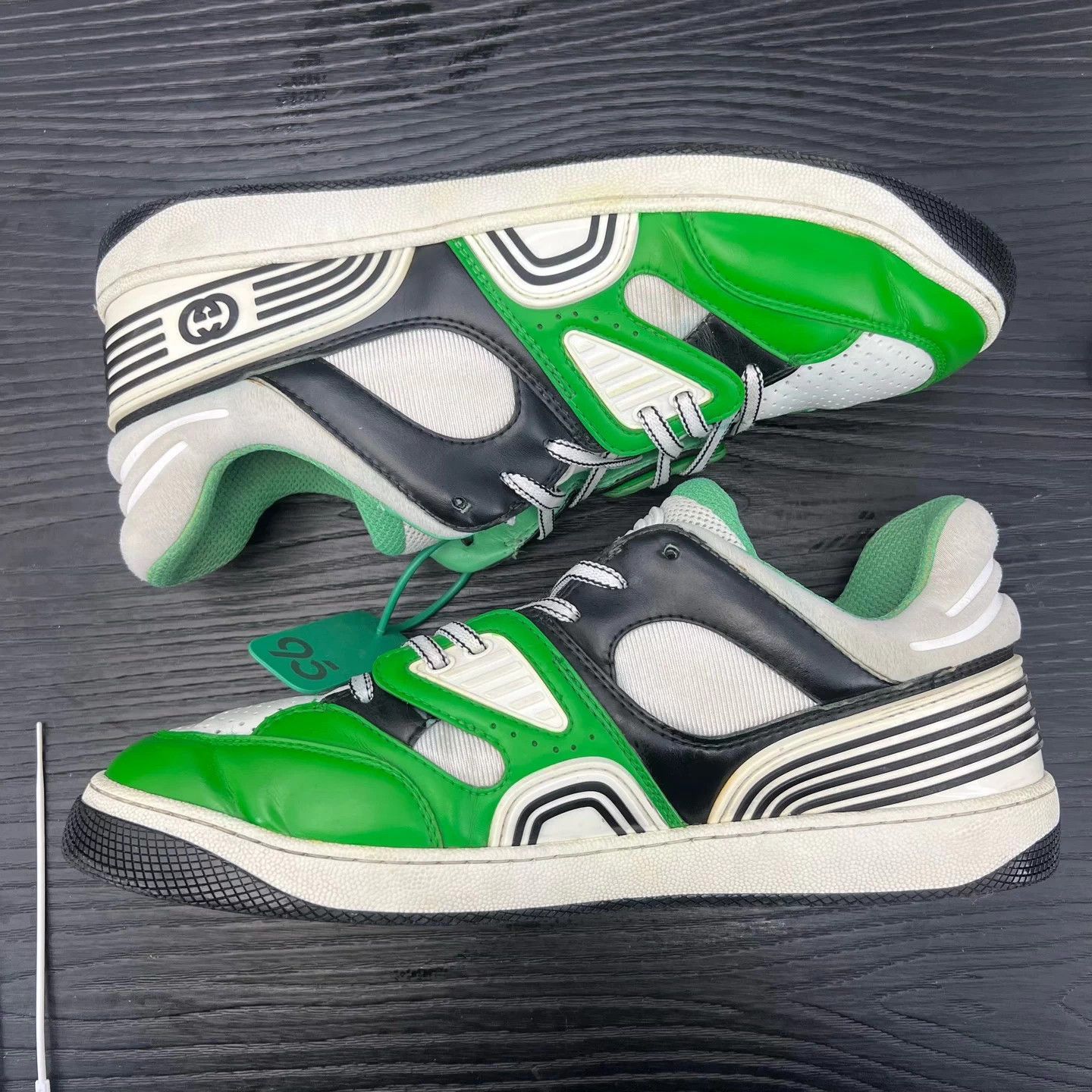 Gucci GUCCI Basket 10 Green-White-Black Distressed Lining Repaired Size US 10 / EU 43 - 3 Thumbnail