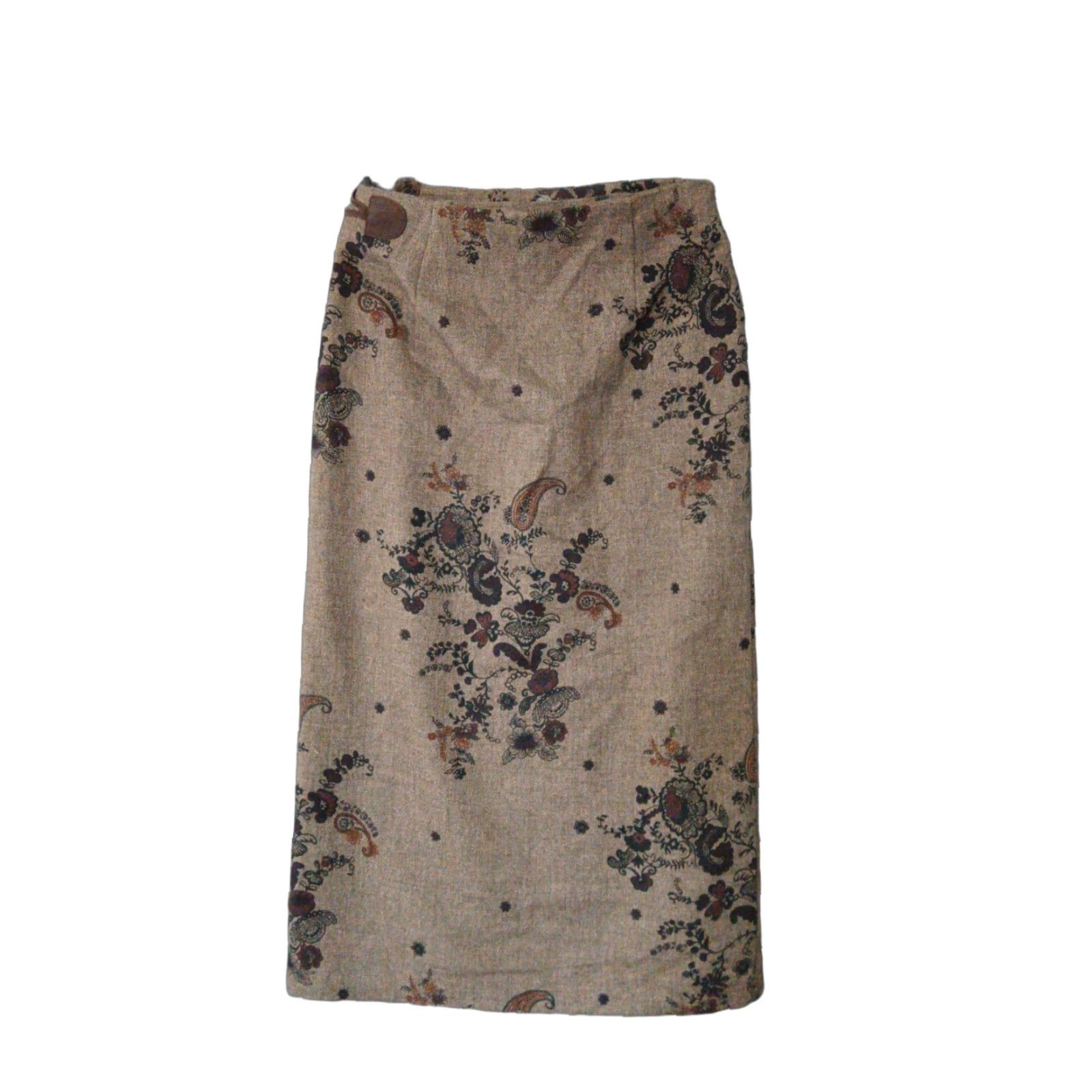Vintage VINTAGE Northcrest Wrap Around Skirt Brown Paisley Fringed Edge Knee Length Polyester 4 Womens Bohemian Size 27" / US 4 / IT 40 - 1 Thumbnail
