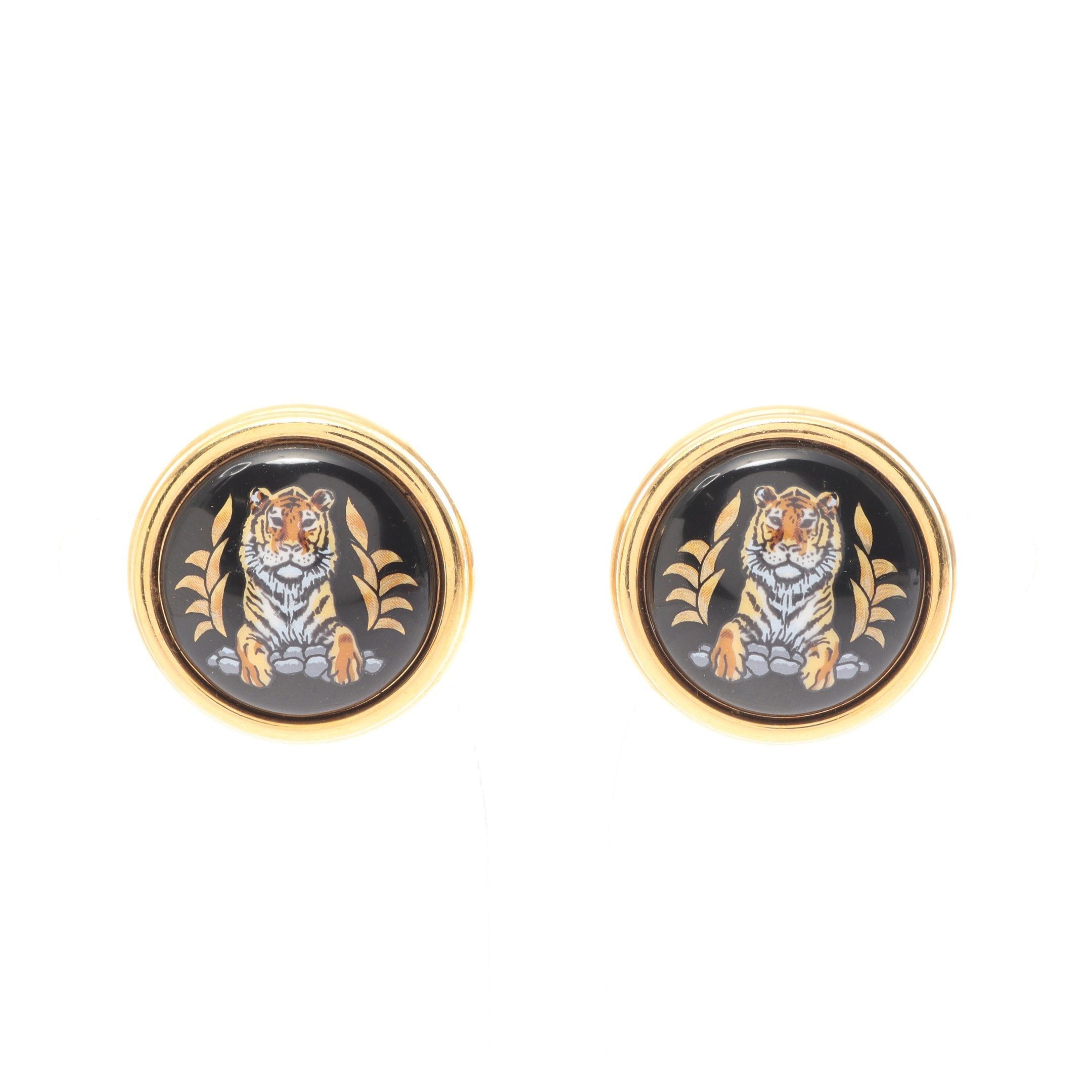 Hermes Hermes Enamel Earrings Gp Cloisonne Gold Black Size ONE SIZE - 1 Thumbnail