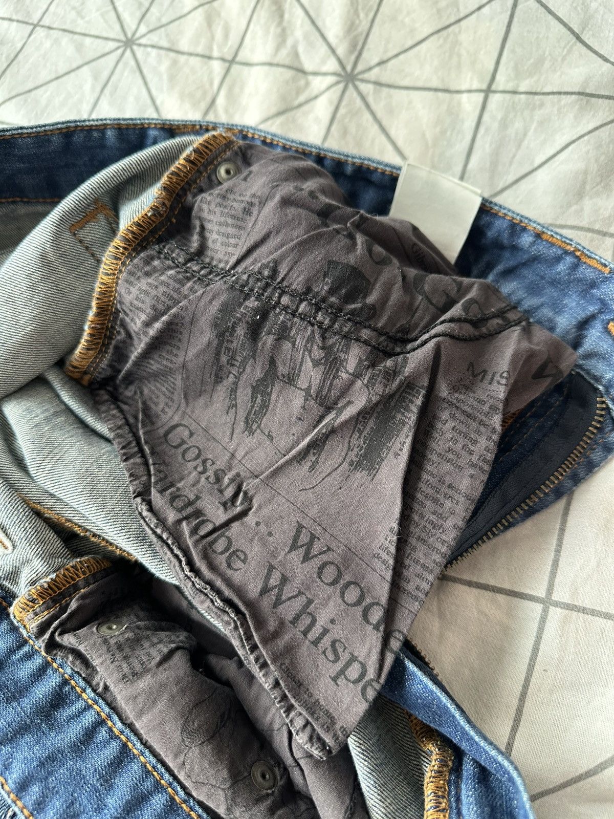 John Galliano Galliano Gazette Print Drop Crotch Denim Pants Size US 30 / EU 46 - 8 Thumbnail