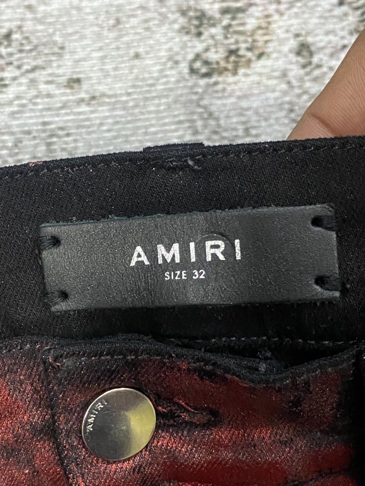 Amiri Amiri Knee Hole Red Waxed Denim Jeans Size US 31 - 13 Thumbnail