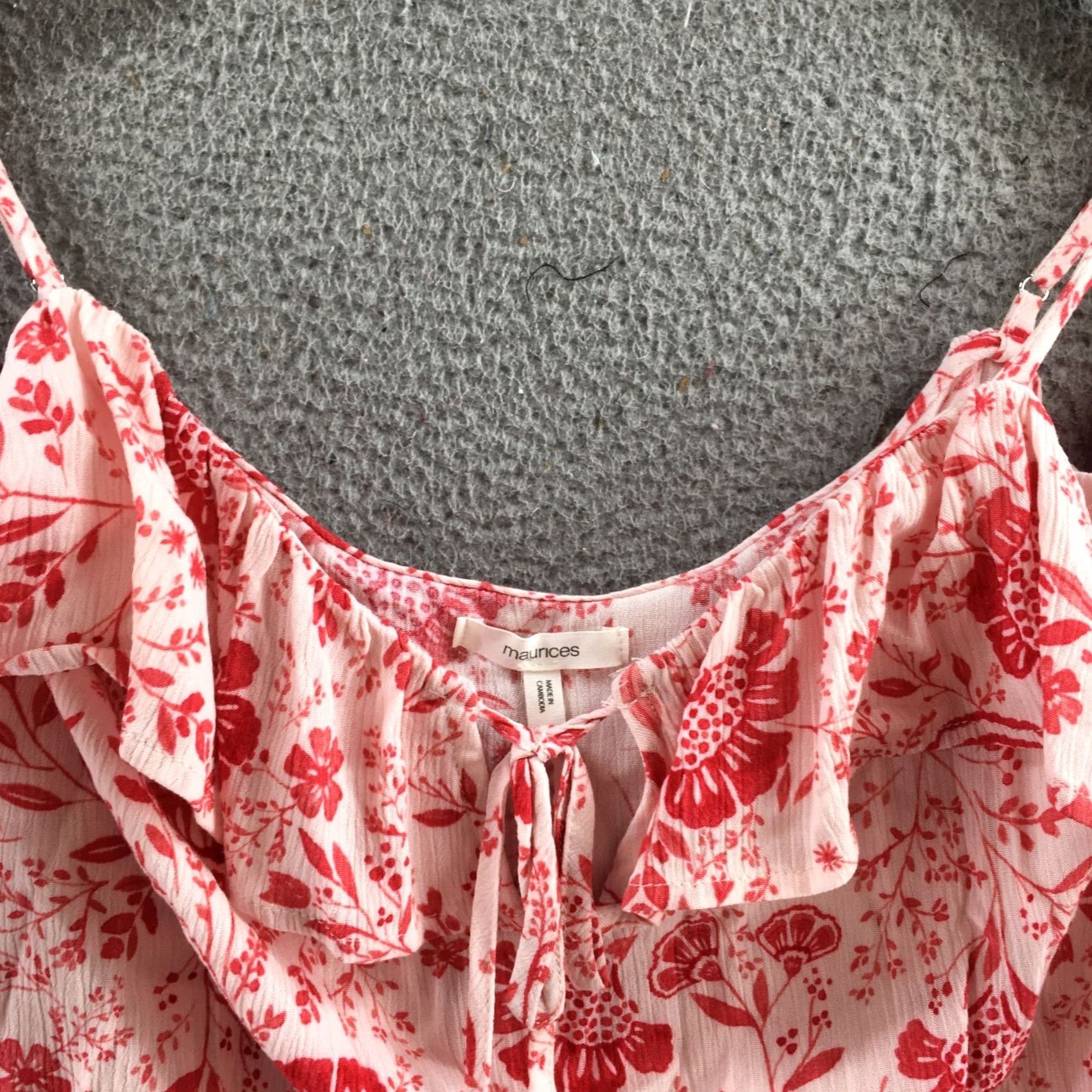 Vintage Maurices Blouse Shirt Womens XL Red Floral Print Ruffled Cold Shoulder Casual NEW Size XL / US 12-14 / IT 48-50 - 3 Thumbnail