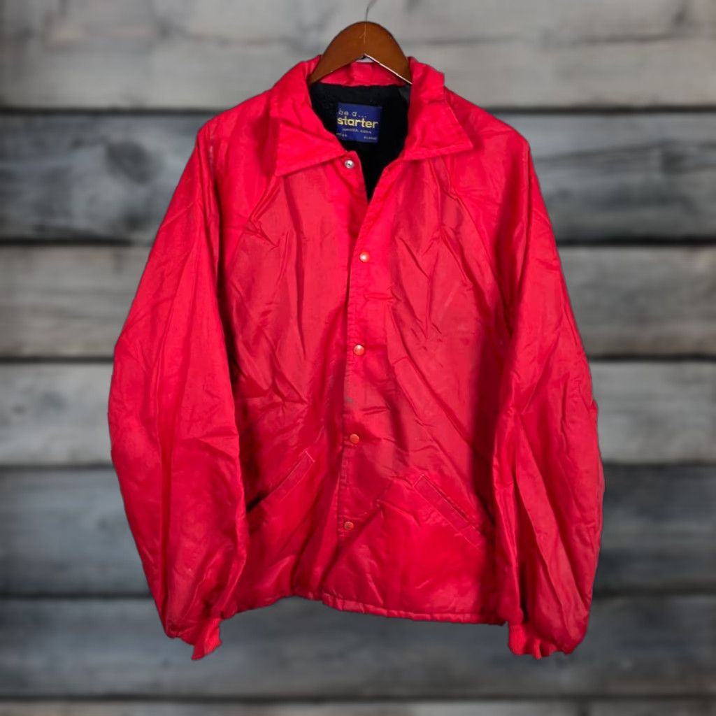 Starter VINTAGE Starter Bomber Jacket Adult XL Red Nylon Sherpa Lined 70s Mens Size US XL / EU 56 / 4 - 1 Thumbnail