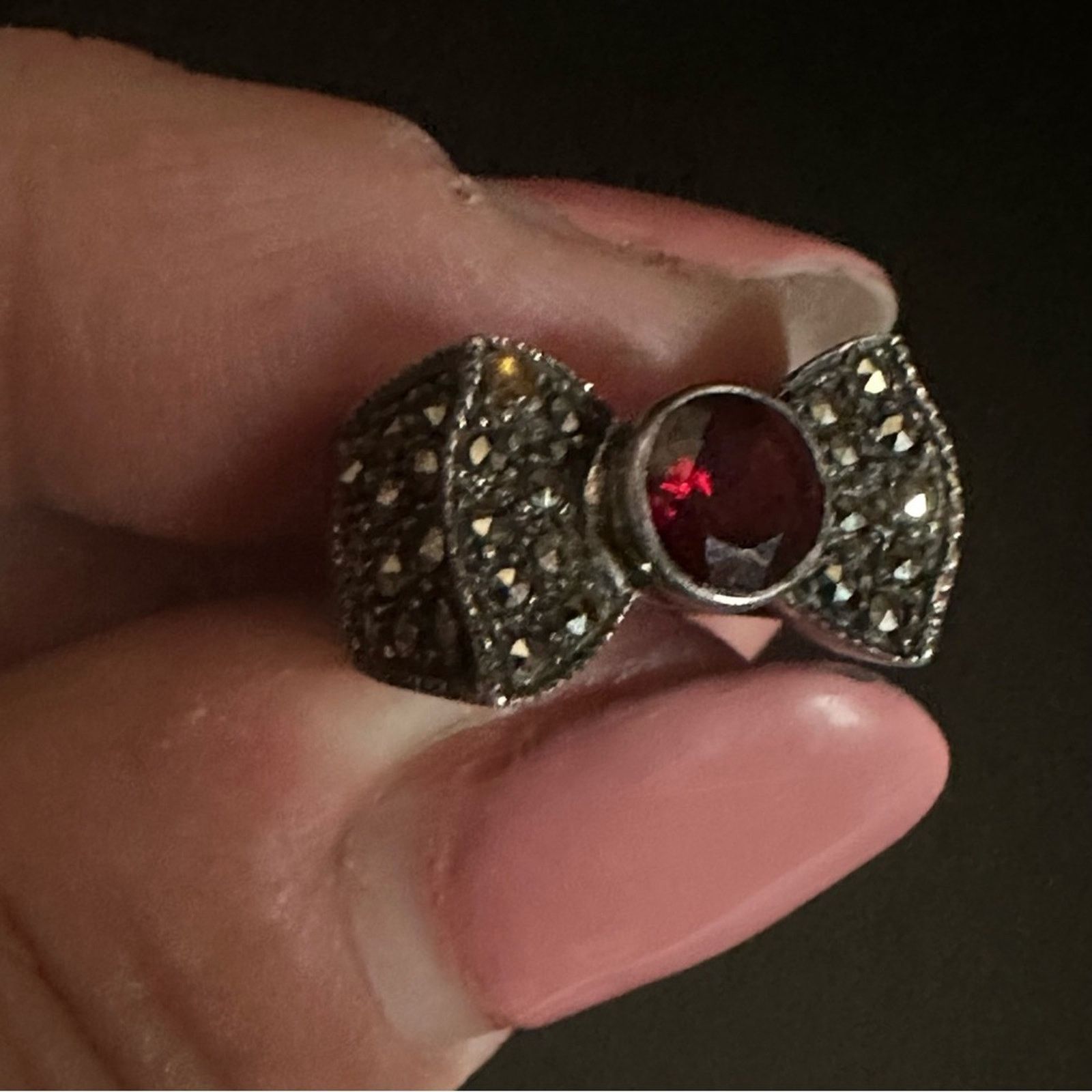 Other Vintage Ruby And Marcasite Bow Tie Ring Size ONE SIZE - 3 Thumbnail