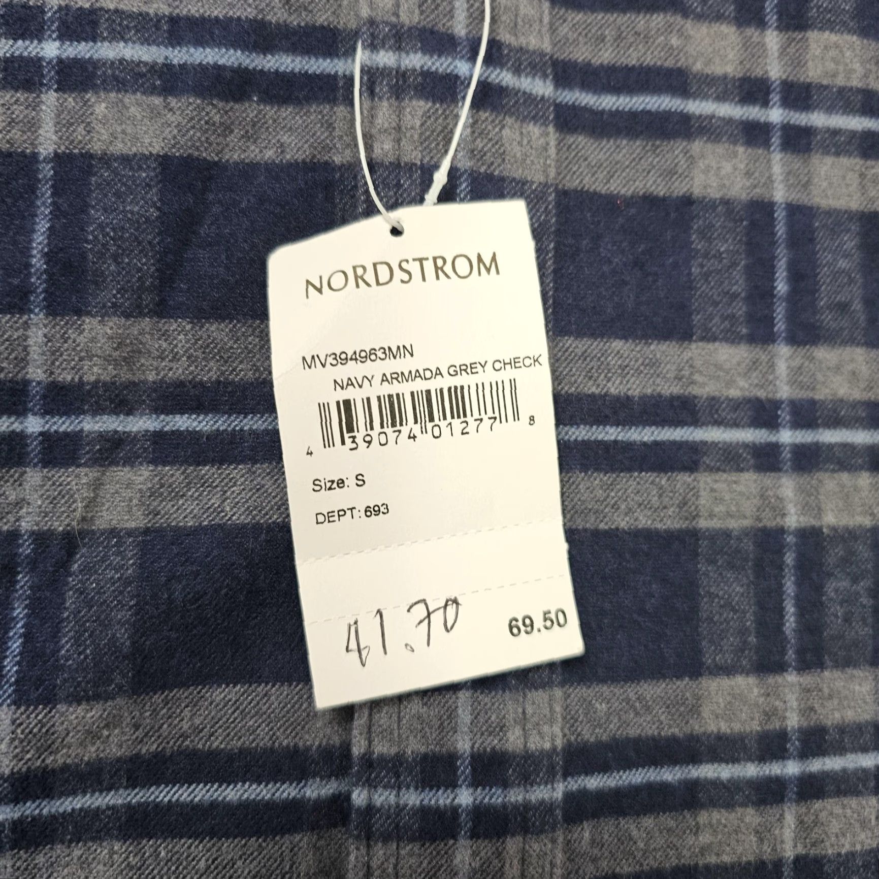 Nordstrom Nordstrom Men's Shop Shirt Navy Gray Stretch Flannel Plaid Button-Up Long Sleeve S Small Cotton Spandex Pocketed Size US S / EU 44-46 / 1 - 4 Thumbnail