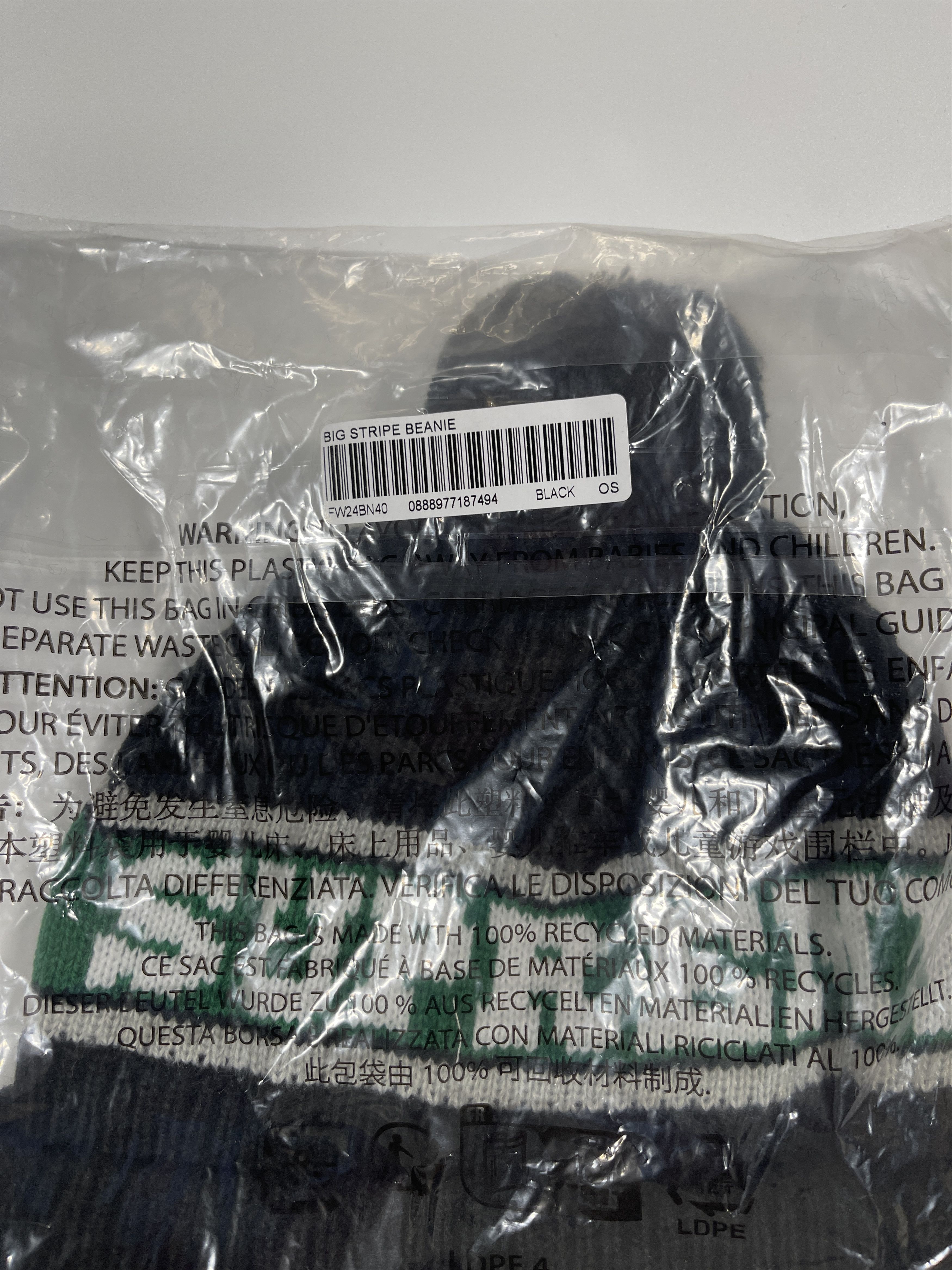 Supreme Supreme Big Stripe Beanie 'Black' size adjustable Size ONE SIZE - 4 Thumbnail