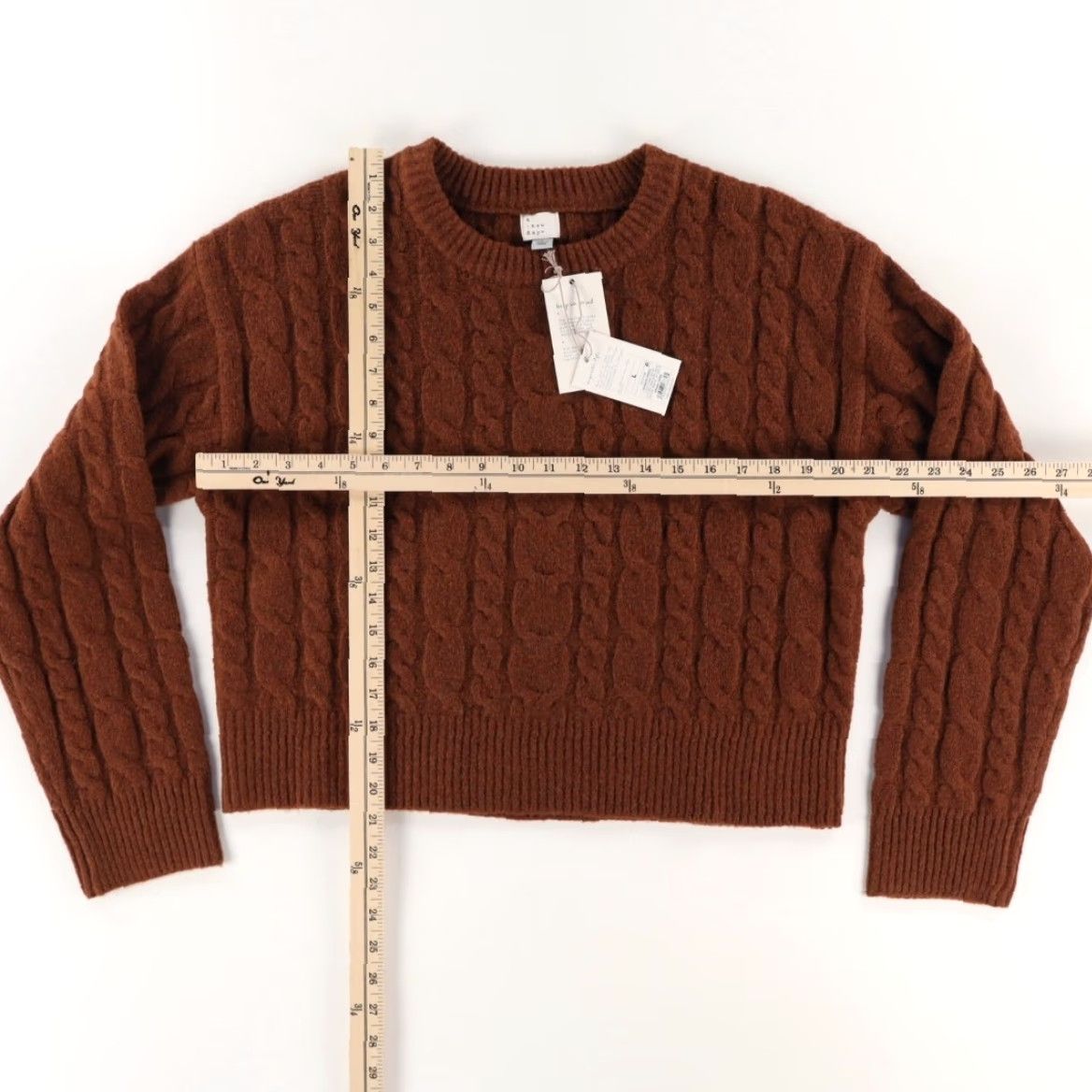 Vintage A new Day Cable Knit Crop Stretch Sweater Brown Women's L Shirt Size L / US 10 / IT 46 - 3 Thumbnail
