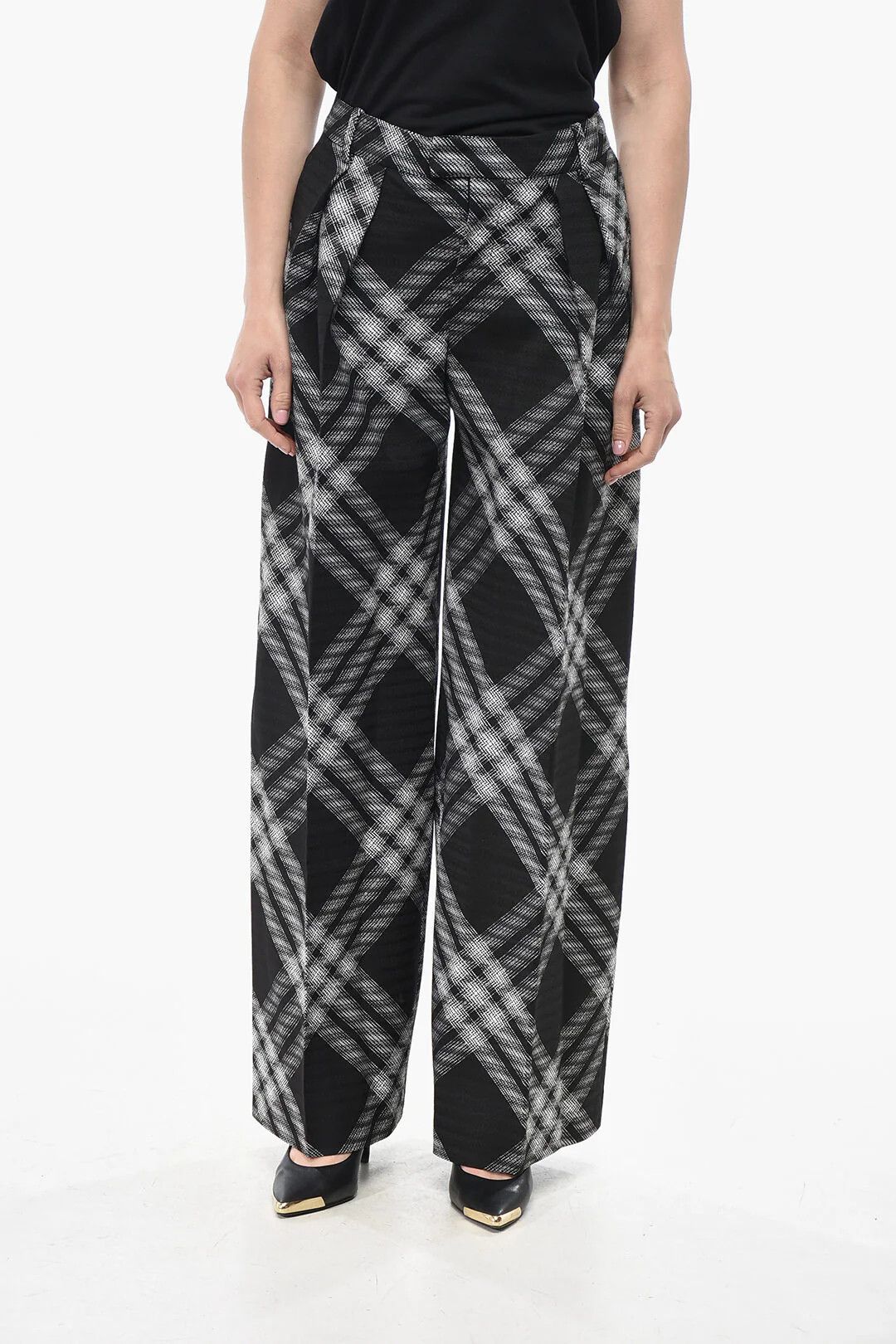 Burberry og1mm0426 Wool 2-Pleat Pant in Black & White Size 28" / US 6 / IT 42 - 1 Thumbnail