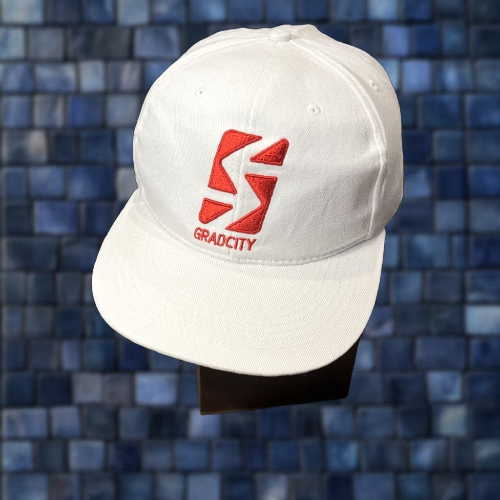 Vintage VINTAGE GRADCITY Snapback Hat White Red HS College Spring Break Party Rave Cruise Cap Mens Womens Unisex Adults Adjustable Size ONE SIZE - 1 Thumbnail
