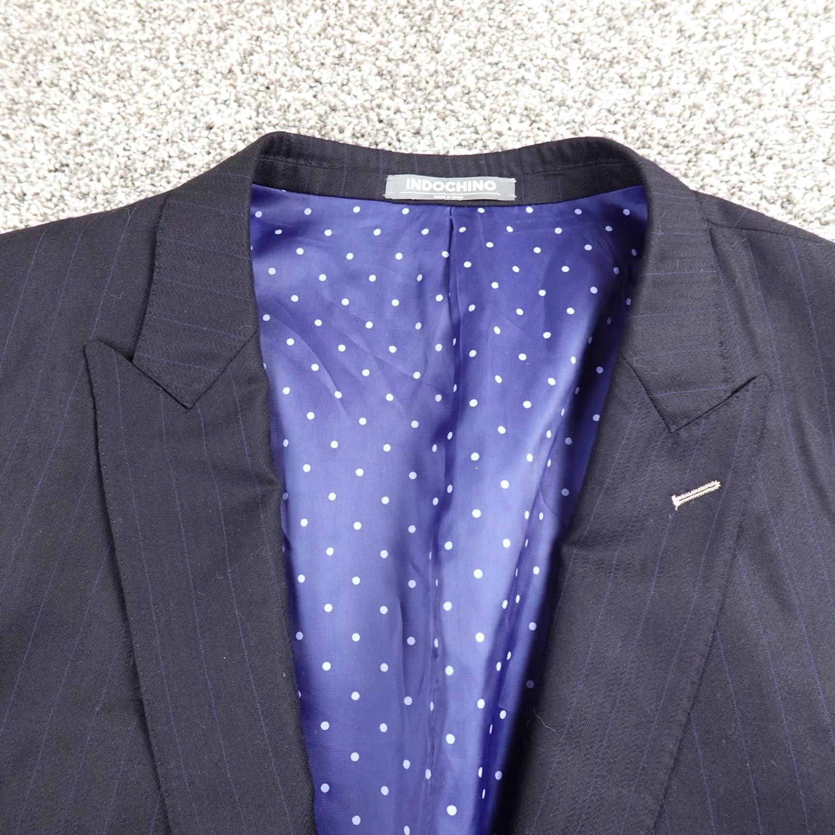 Vintage Indochino Blazer Mens 46L Blue Wool Two-Button Single-Breasted Suit Jacket Herringbone 2 Piece Business Formal Wedding Jacket Size 46R - 3 Thumbnail