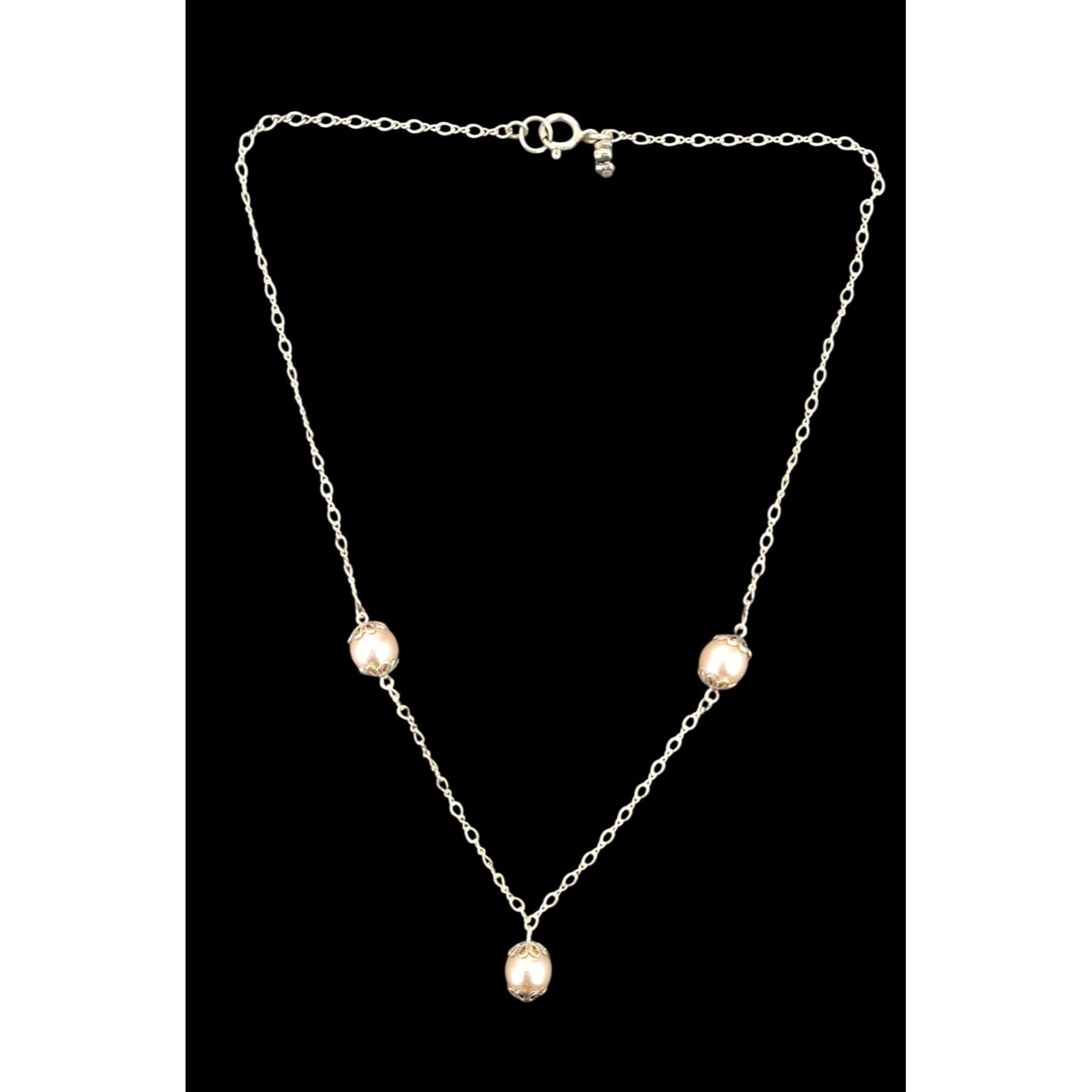Vintage Vintage Sterling Silver Necklace Faux Pearls 16 Inches Long Size ONE SIZE - 8 Thumbnail