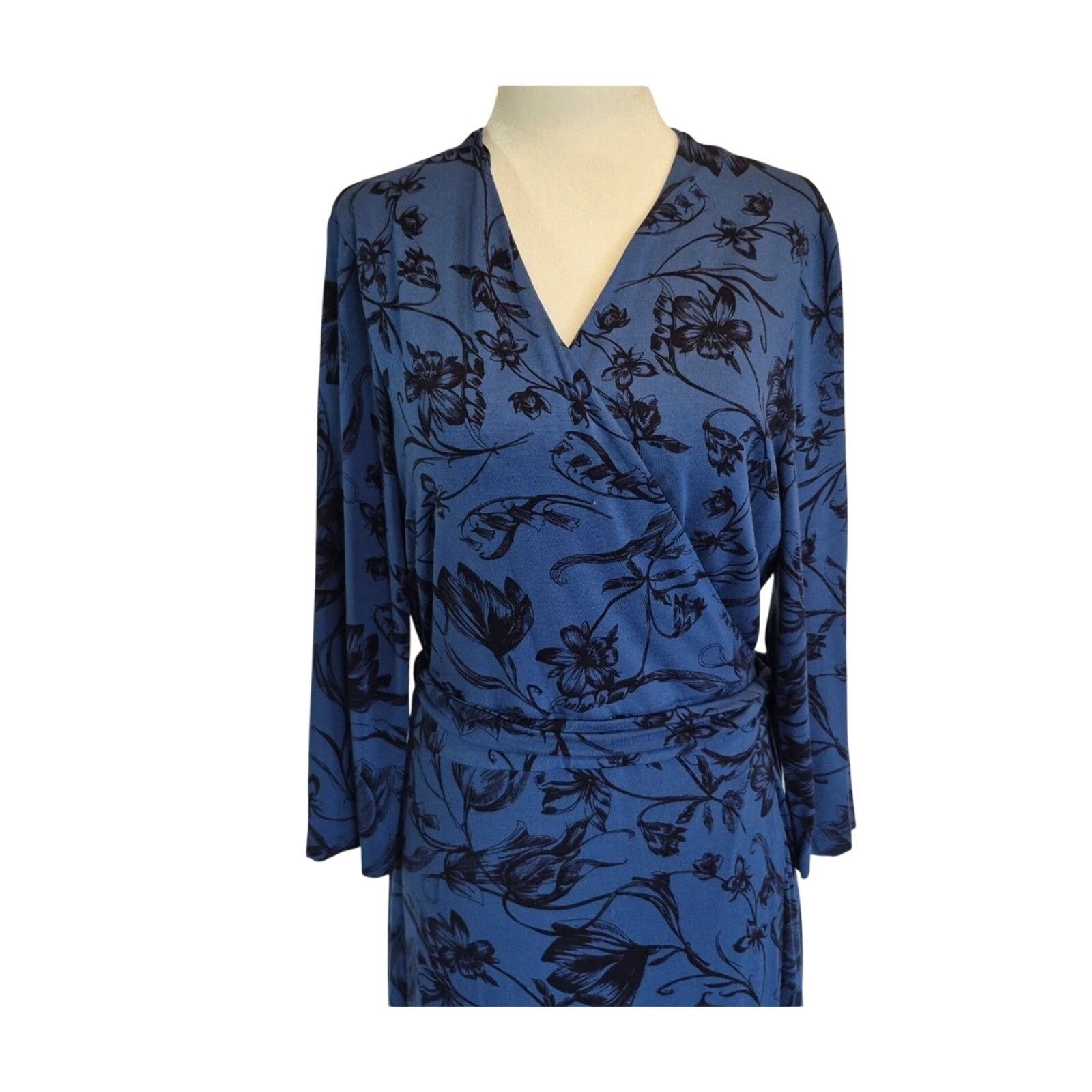 Hobbs London Hobbs London Blue Floral Blue Black Midi Wrap Dress US 10 Size L / US 10 / IT 46 - 6 Thumbnail
