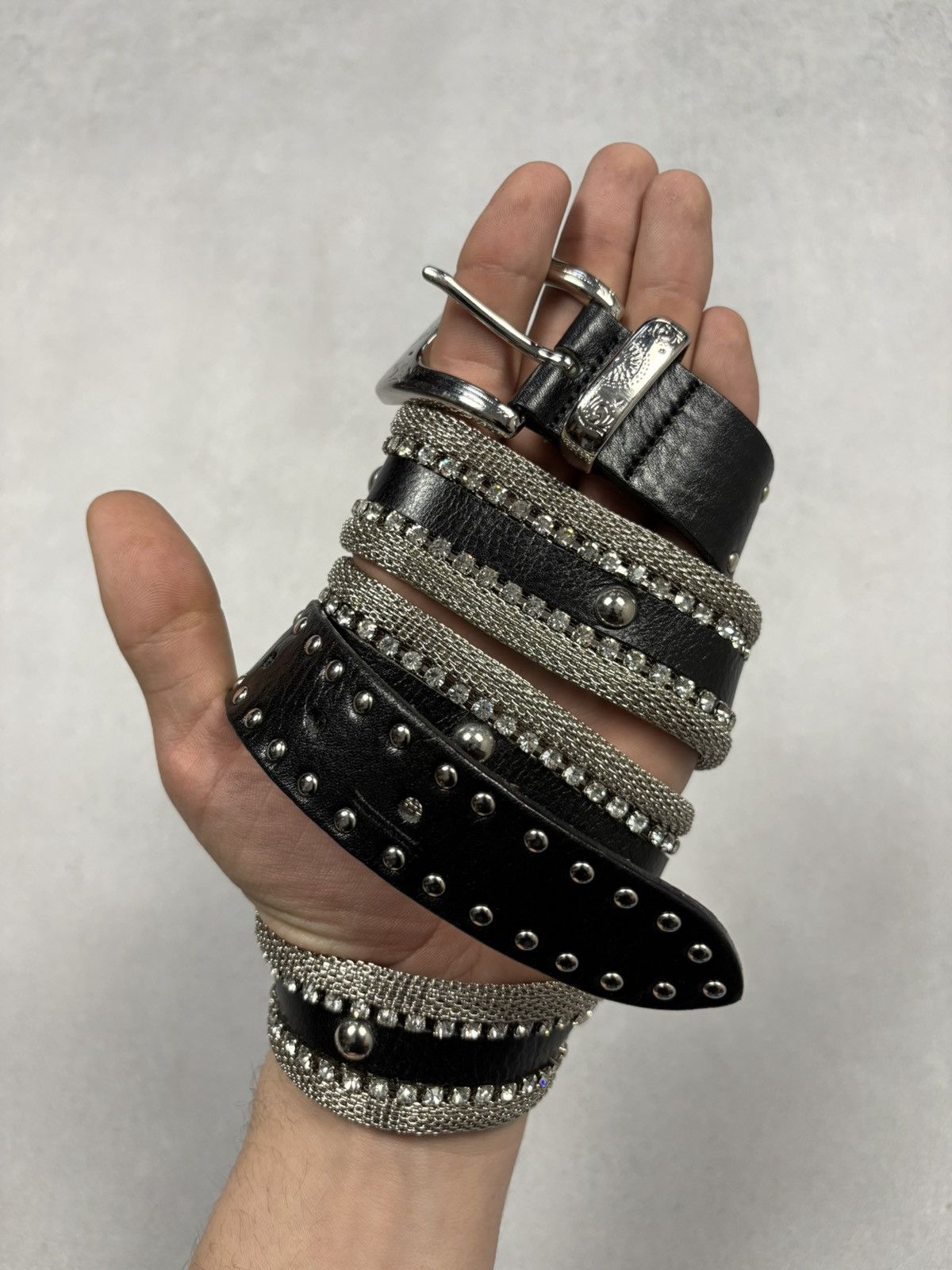 Other Berge Leather Studded Belt Rhinestone Chain Solid Brass Y2K Size ONE SIZE - 1 Thumbnail