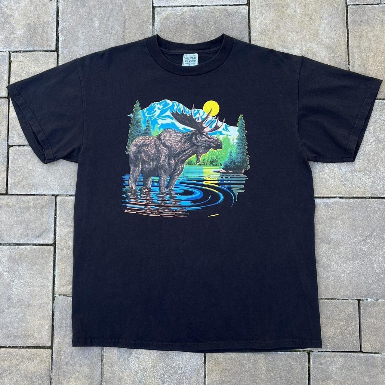 Vintage Vintage 90s Silver Mountain Moose Animal Nature Tshirt Size US L / EU 52-54 / 3 - 1 Thumbnail