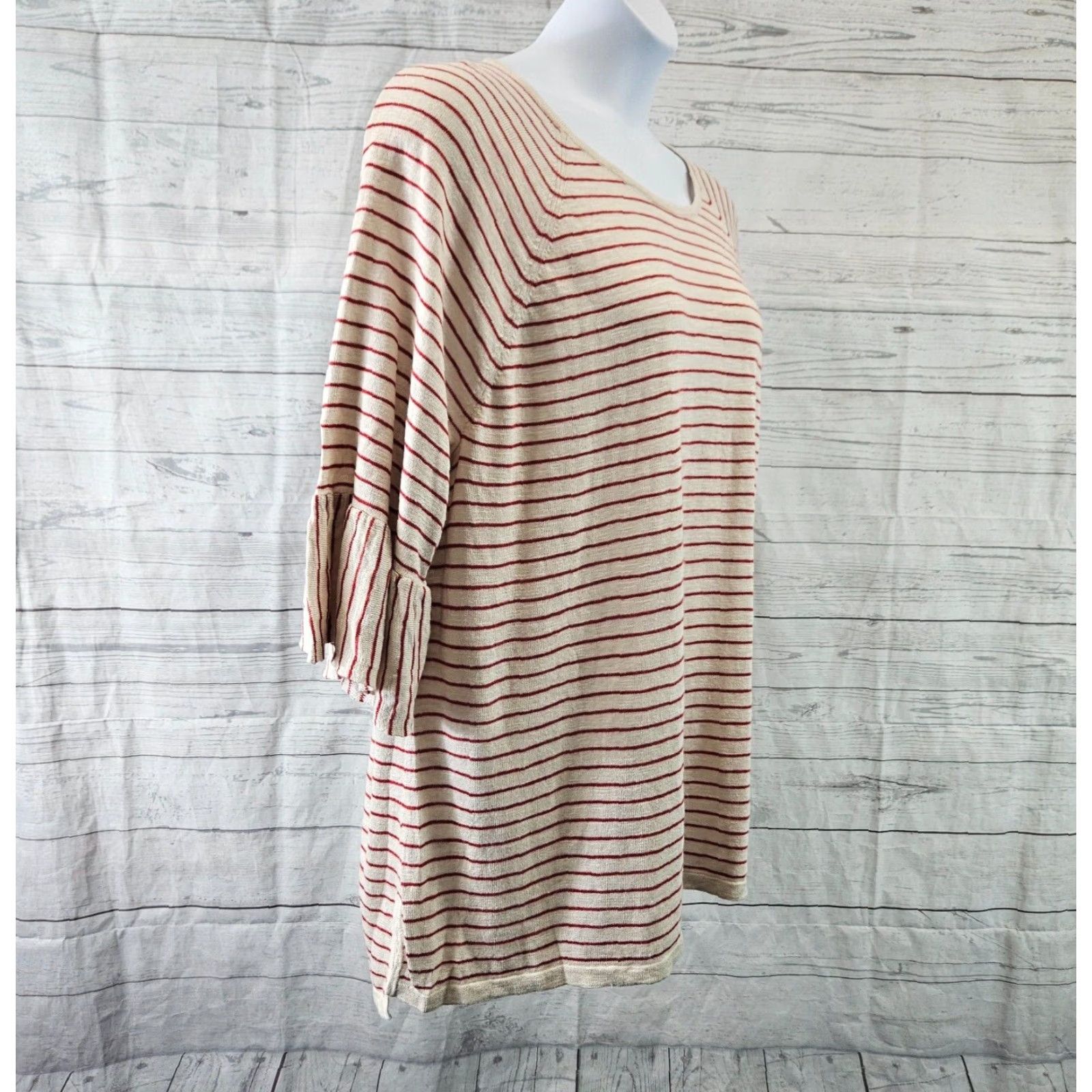 J. Jill J Jill Womens Knit Top 3X Red Beige Stripe 3/4 Sleeve Linen Rayon Blend Blouse Womens Size XXL / US 16-18 / IT 52-54 - 3 Thumbnail