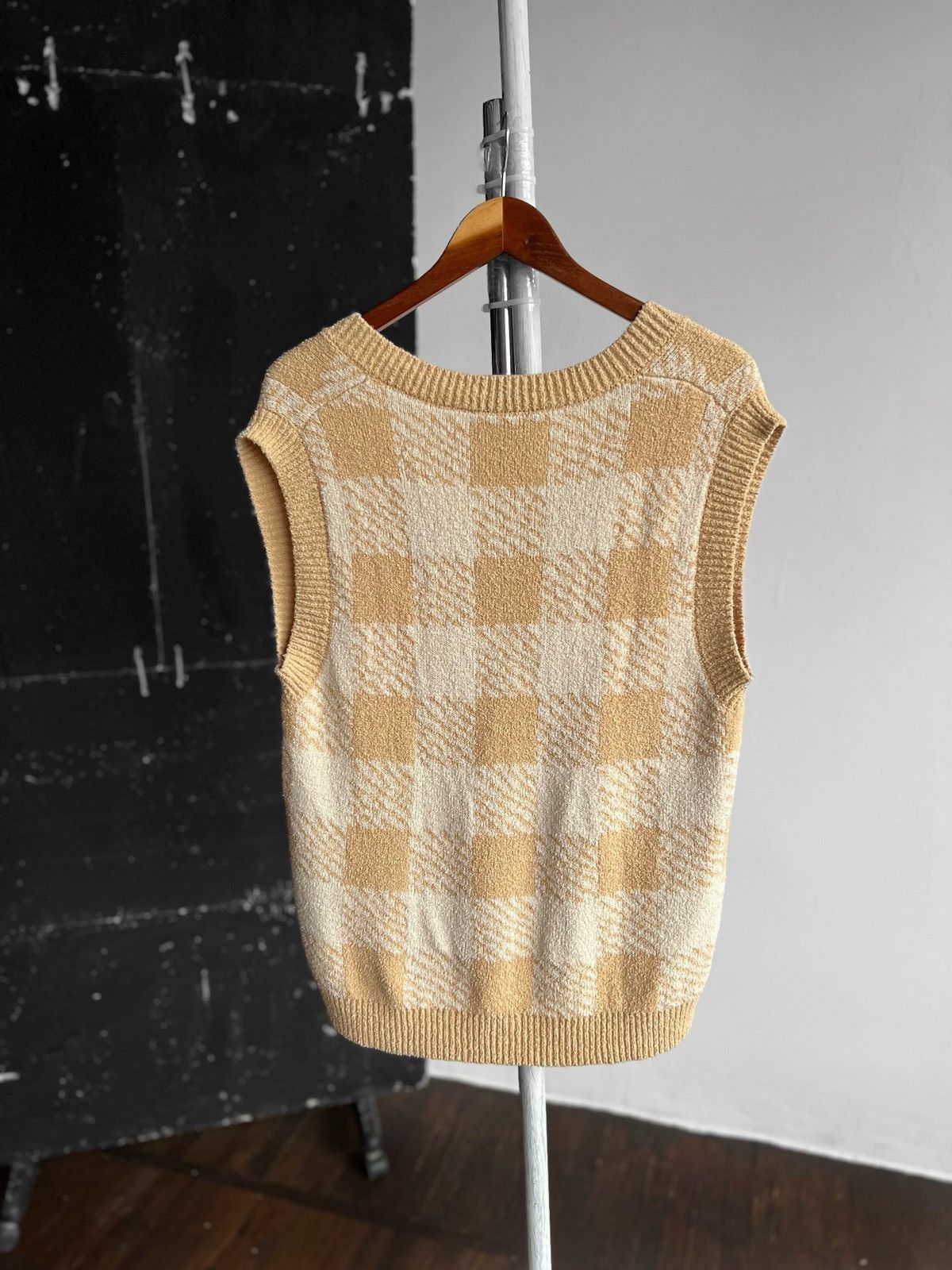 Designer Oui Womens Premium V-Neck Checked Knitted Vest Sweater Size L / US 10 / IT 46 - 6 Thumbnail
