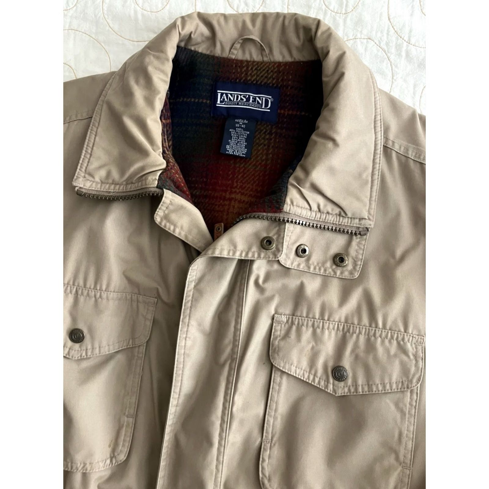 Lands' End VINTAGE Lands' End Parka Jacket Chore Thinsulate Long Beige Plaid Wool Lined M Men Size US M / EU 48-50 / 2 - 2 Thumbnail