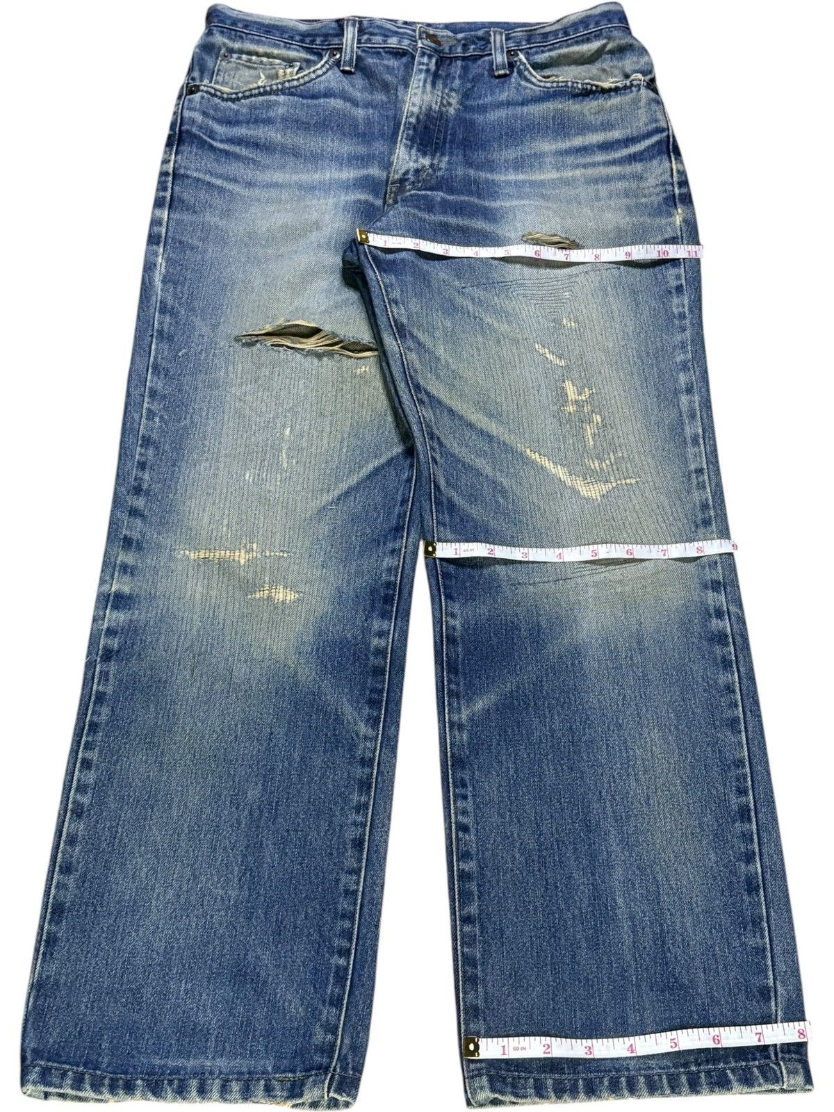 Edwin × Japanese Brand Vintage Edwin 402 Sashiko Style Mud Wash Distress Loose Jean Size US 30 / EU 46 - 14 Thumbnail