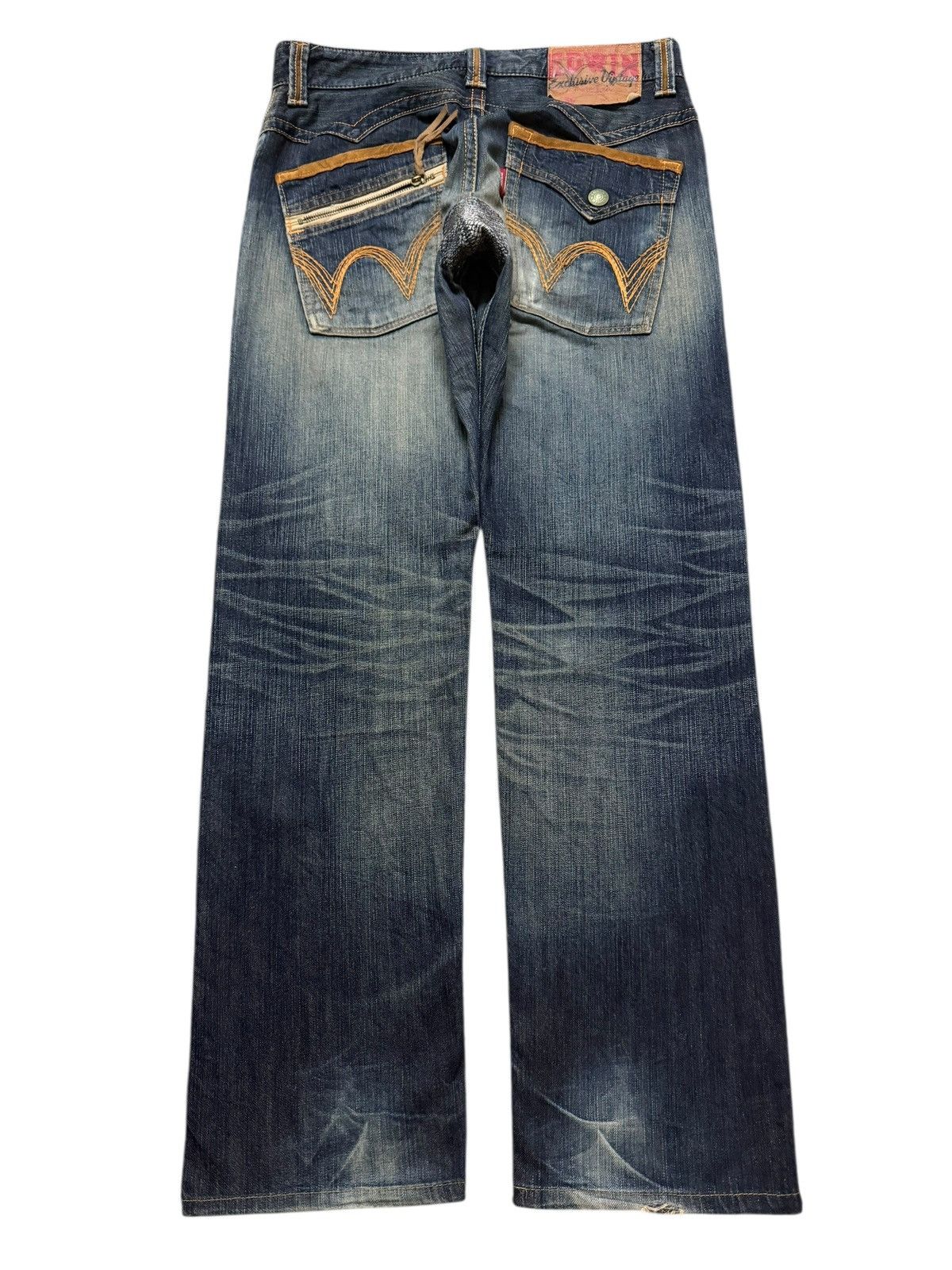 Edwin Vintage 90s Edwin XV Blue Faded Wash Whiskers Straight Leg Size US 34 / EU 50 - 2 Thumbnail