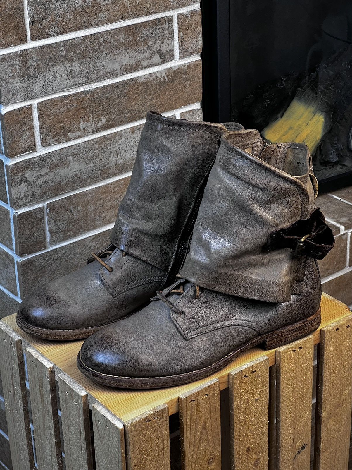 A.S.98 A.S.98. Airstep Grey Leather Biker Ankle Boots Size US 8 / IT 38 - 2 Thumbnail