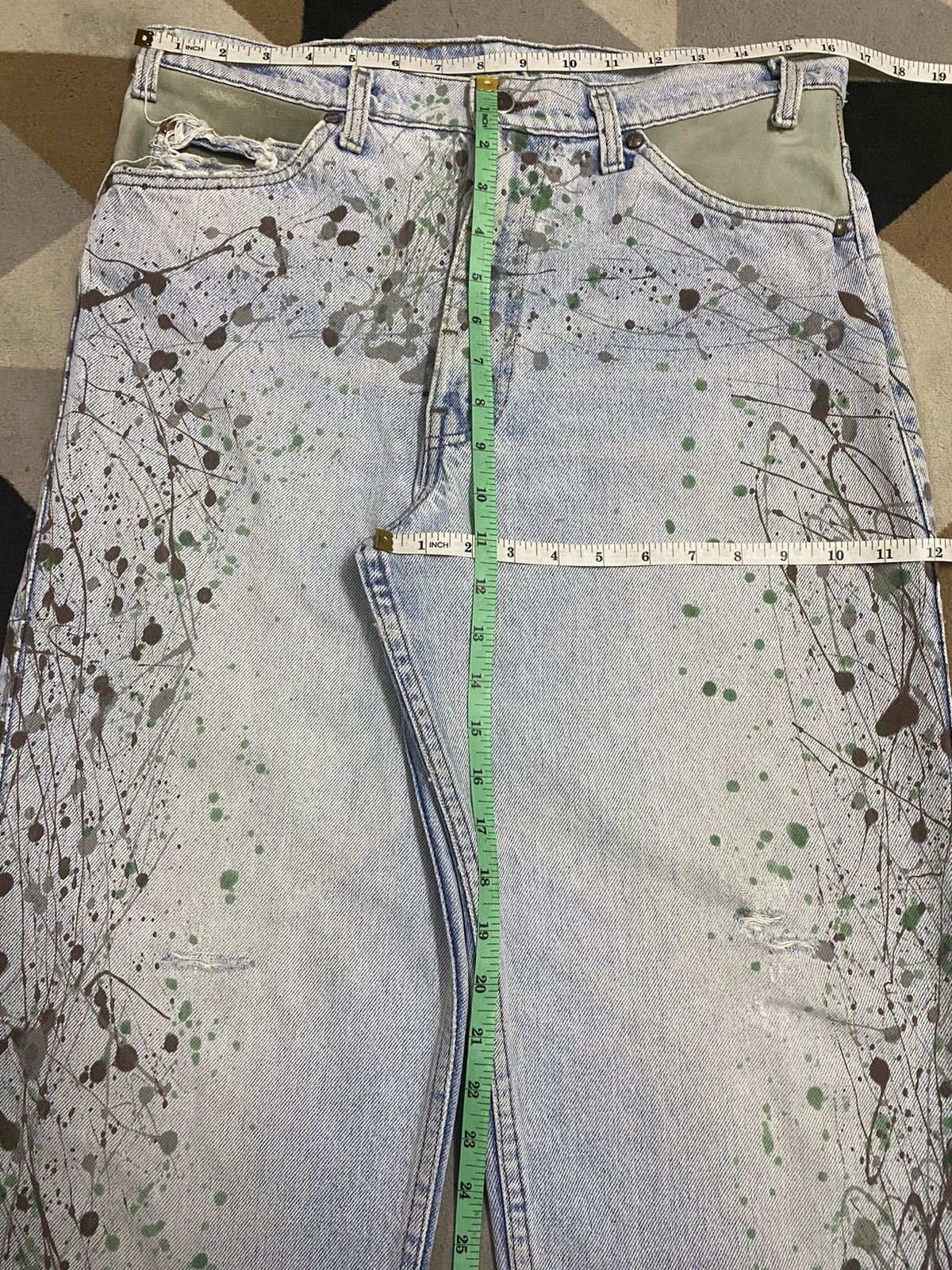Levi's Made & Crafted Vintage 90’s Levis Leather Hybrid Denim Paint Splatter Jeans Size US 33 - 22 Thumbnail