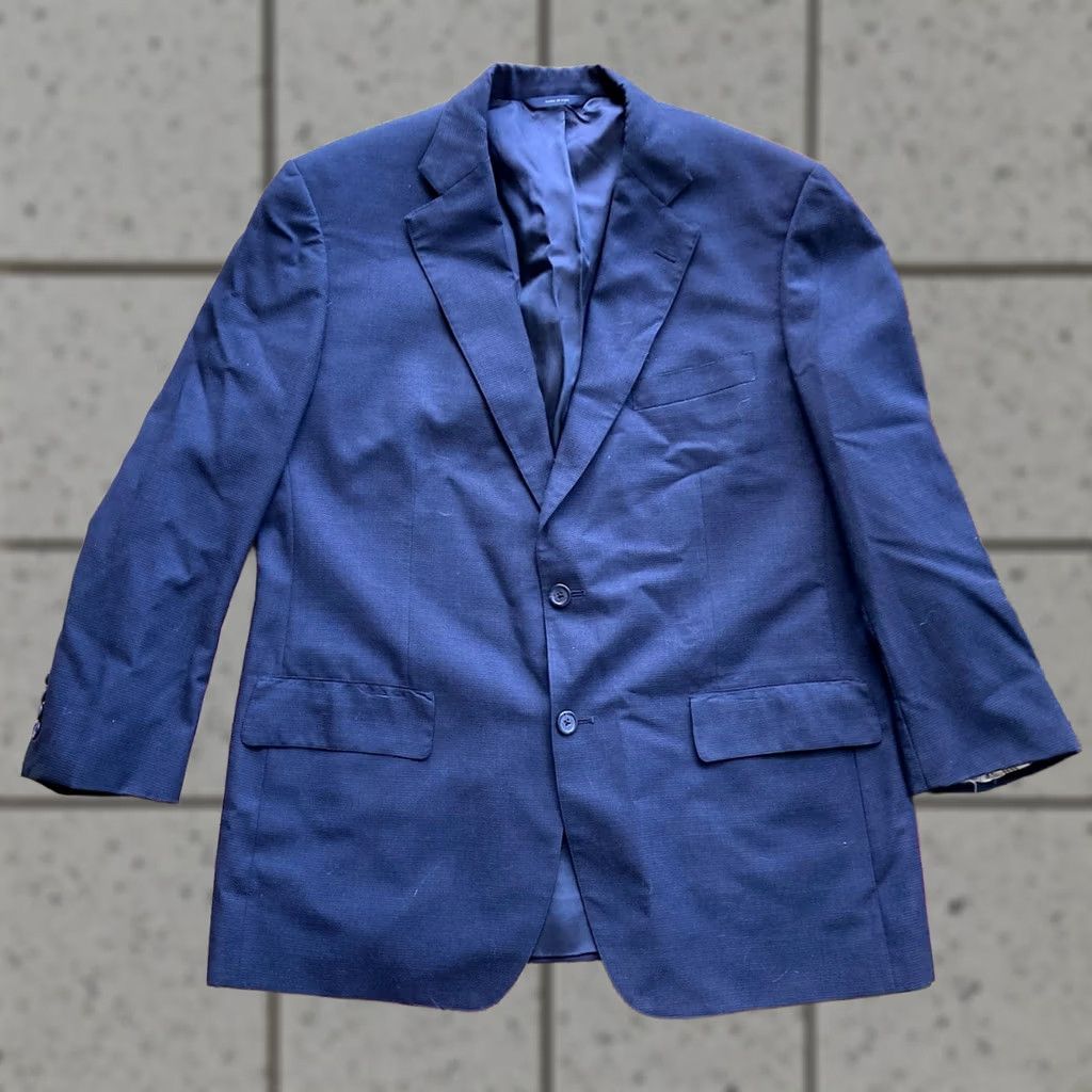 Brooks Brothers Brooks Brothers Brooksease Mens Blazer Size 44R Navy Blue Houndstooth 100% Wool Size 44R - 1 Thumbnail