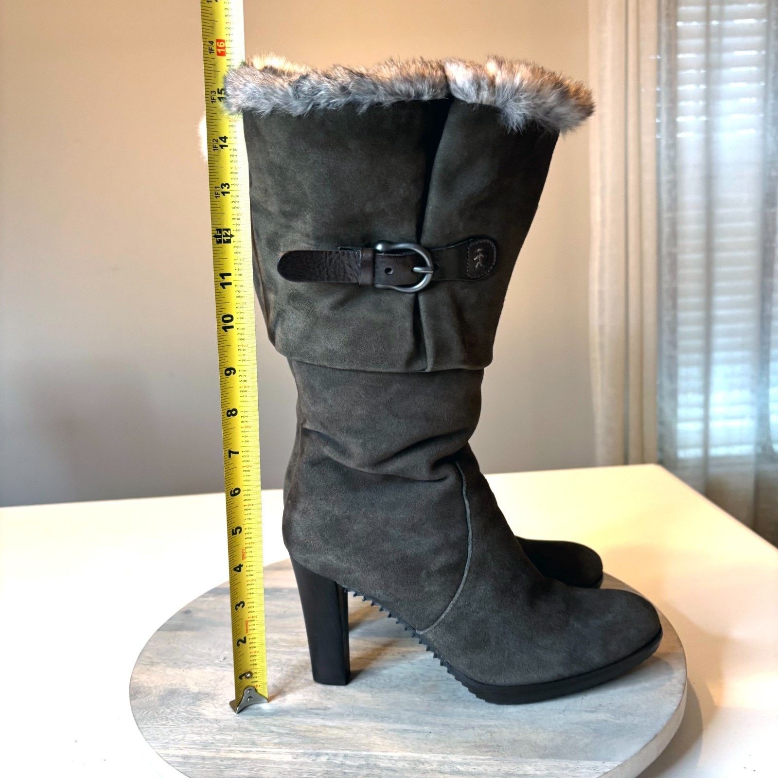 HENRY BEGUELIN Henry Beguelin Suede Fur Trim Boots Sz 9 Brown Buckle Heel Size US 9 / IT 39 - 10 Thumbnail