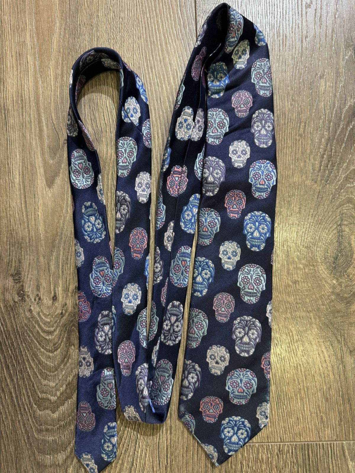Other UK Limited Edition Navy & Blue Skull Silk Tie By Van Buck UK Size ONE SIZE - 1 Thumbnail