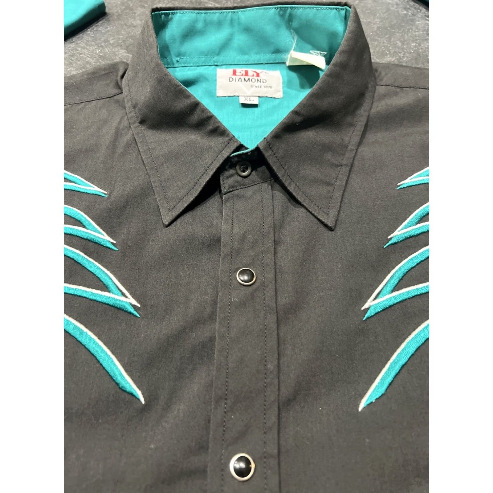Vintage VINTAGE Ely Diamond Western Shirt Mens XL Teal Black Embroidered Pearl Snap Cowboy Button-Up Size US XL / EU 56 / 4 - 5 Thumbnail