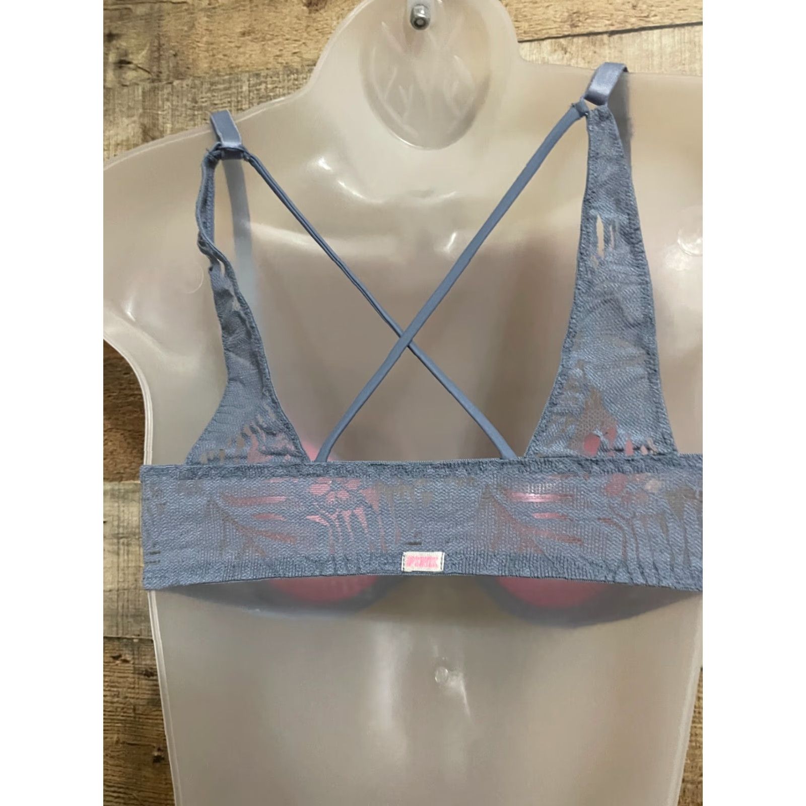 Victoria's Secret VINTAGE Victoria's Secret PINK Blue Ladder Back Push-Up Bra 32B Racer Front Closure Underwire Lace Women 32B Blue Push-Up Bras Womens Bra Size ONE SIZE - 3 Thumbnail