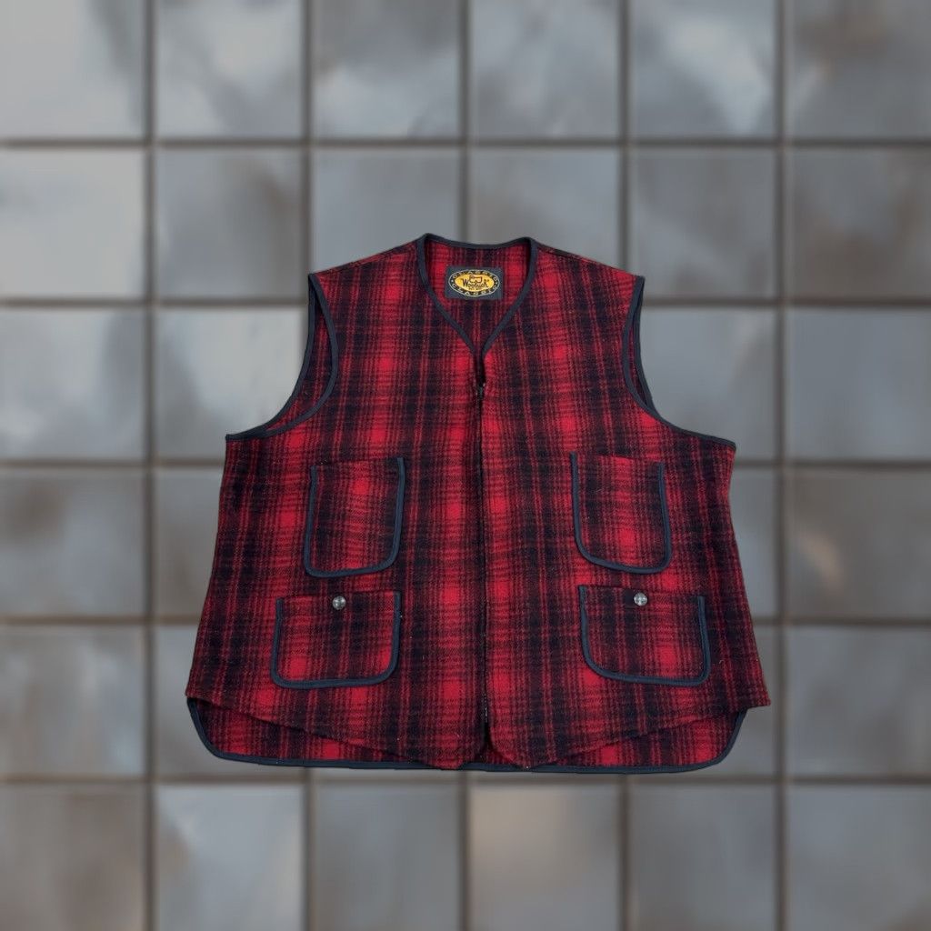 Vintage VINTAGE Woolrich Vest Wool Red Plaid Full Zip 4-Pocket Men L/XL Wool Size US L / EU 52-54 / 3 - 1 Thumbnail