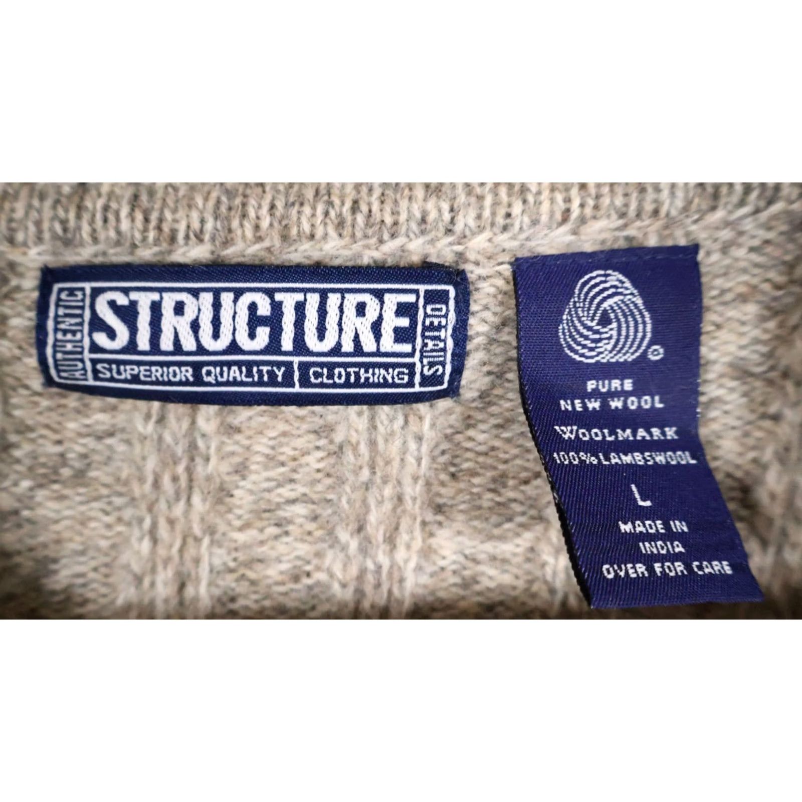 Vintage VTG Structure Wool Sweater Men's Large Beige Black Stripe Ribbed Knit Crewneck Size US L / EU 52-54 / 3 - 3 Thumbnail