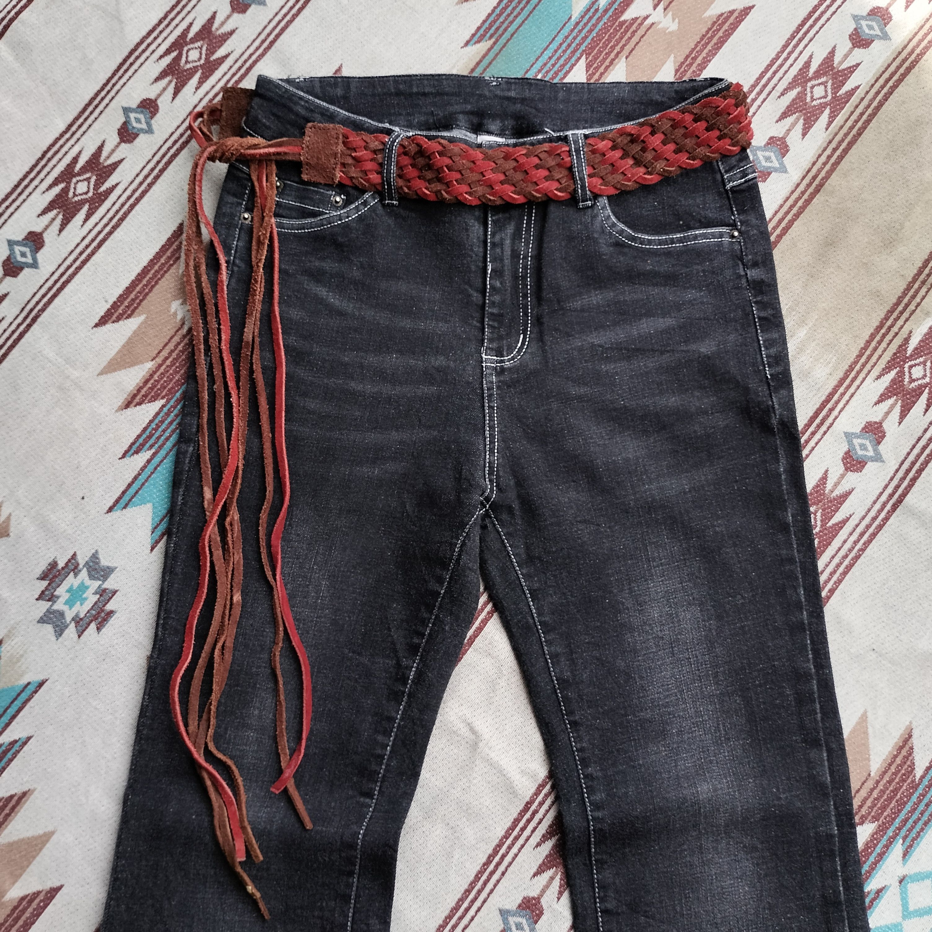Tornado Mart rope suede belt tassel flare denim Size US 27 - 3 Thumbnail