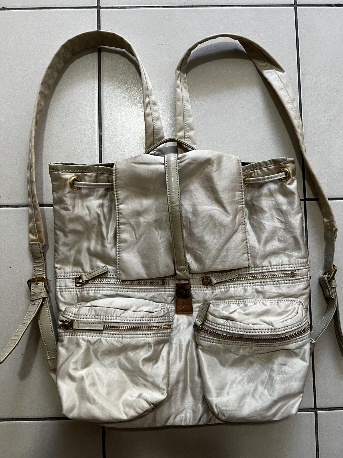 Designer × Norma Kamali Norma Kamali Beige Tessuto Nylon MultiPocket Backpack Size ONE SIZE - 3 Thumbnail
