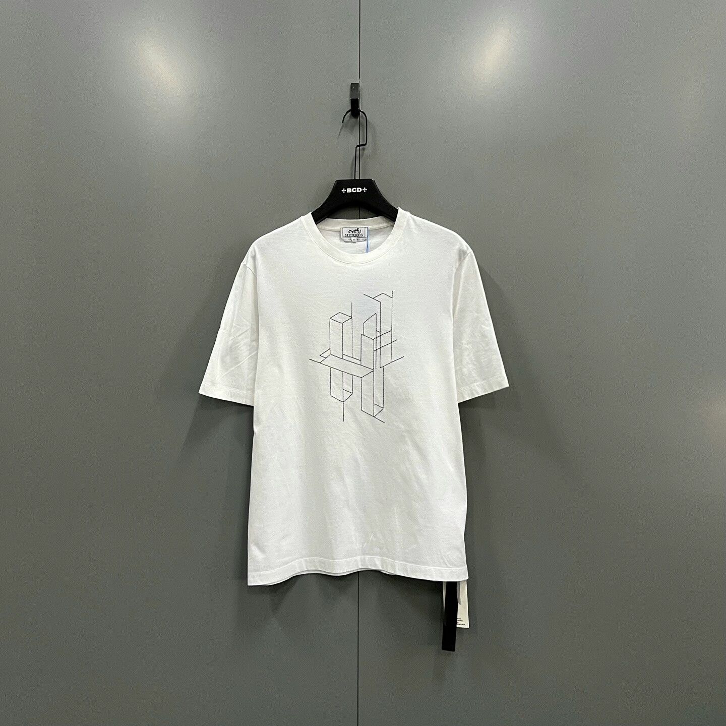 Hermes HERMES White Geometric Print Short Sleeve Size US M / EU 48-50 / 2 - 1 Thumbnail