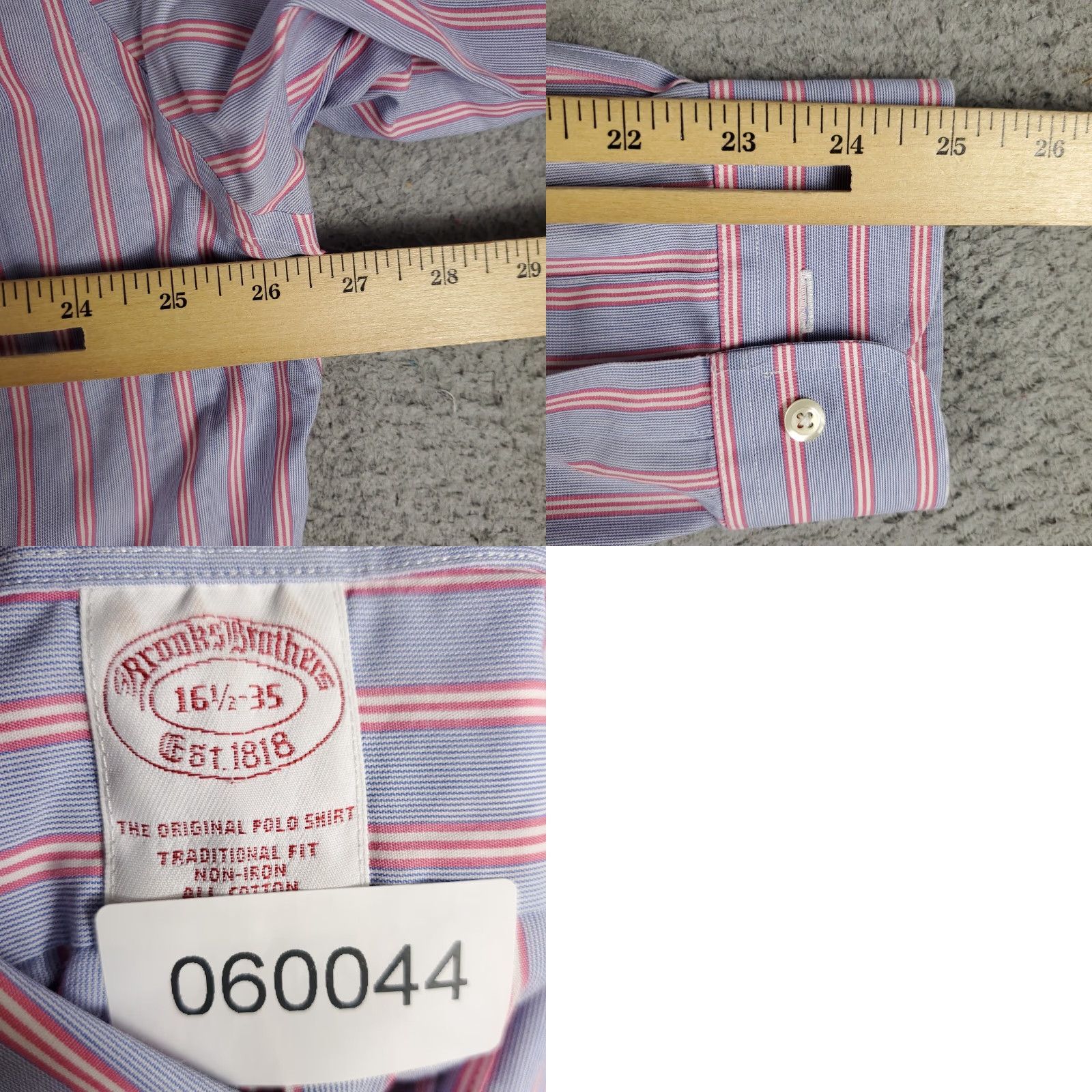 Brooks Brothers VINTAGE Brooks Brothers Shirt Mens 16.5 Blue Red Striped Dress Button Up Long Sleeve Regular Non-Iron Pockets Men's Size 42R - 8 Thumbnail