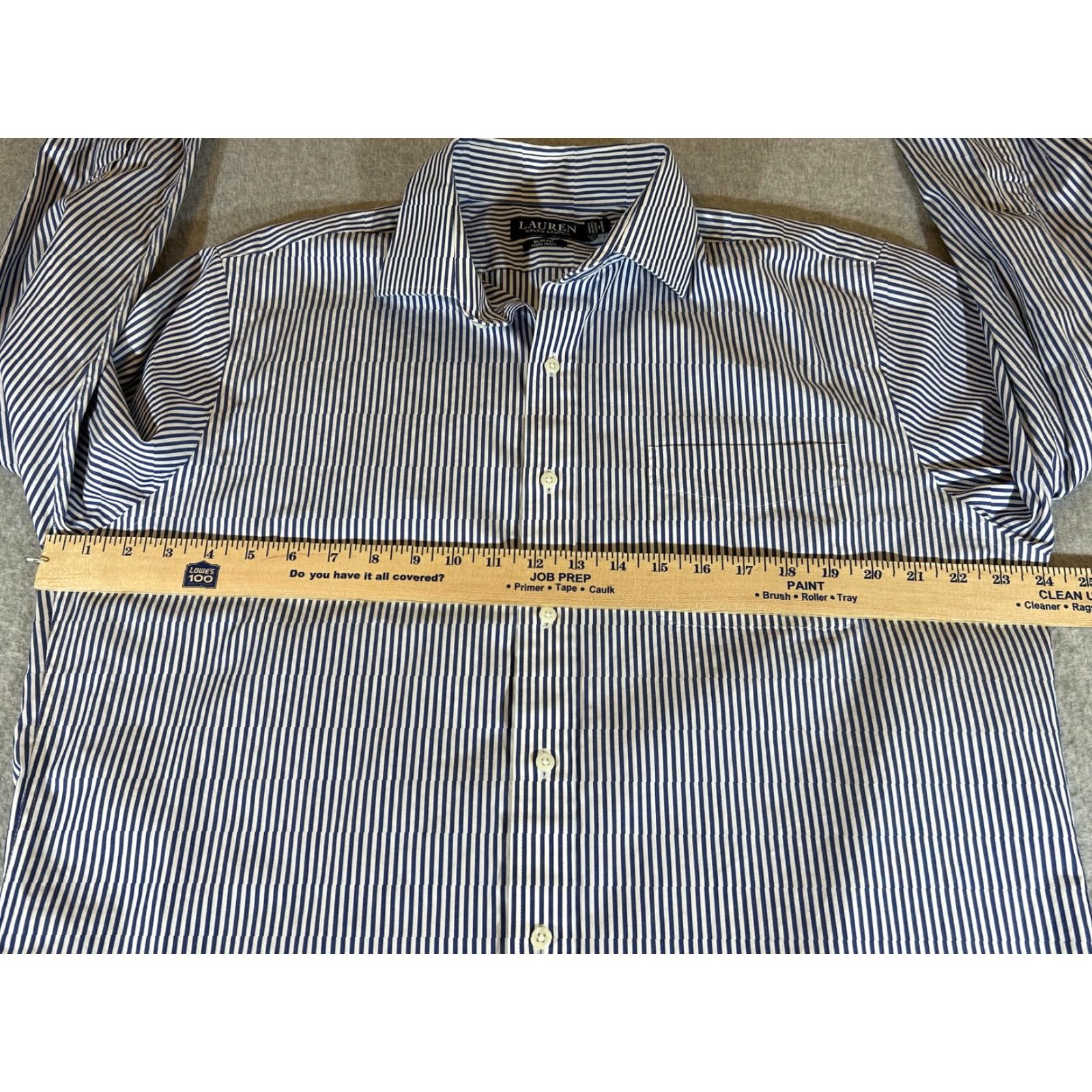 Ralph Lauren Lauren Ralph Lauren Dress Shirt Mens XL Blue Stripe Slim Office Business Non-Iron 100% Cotton 17 Neck 34/35 Sleeve Long Sleeve Size 46R - 6 Thumbnail
