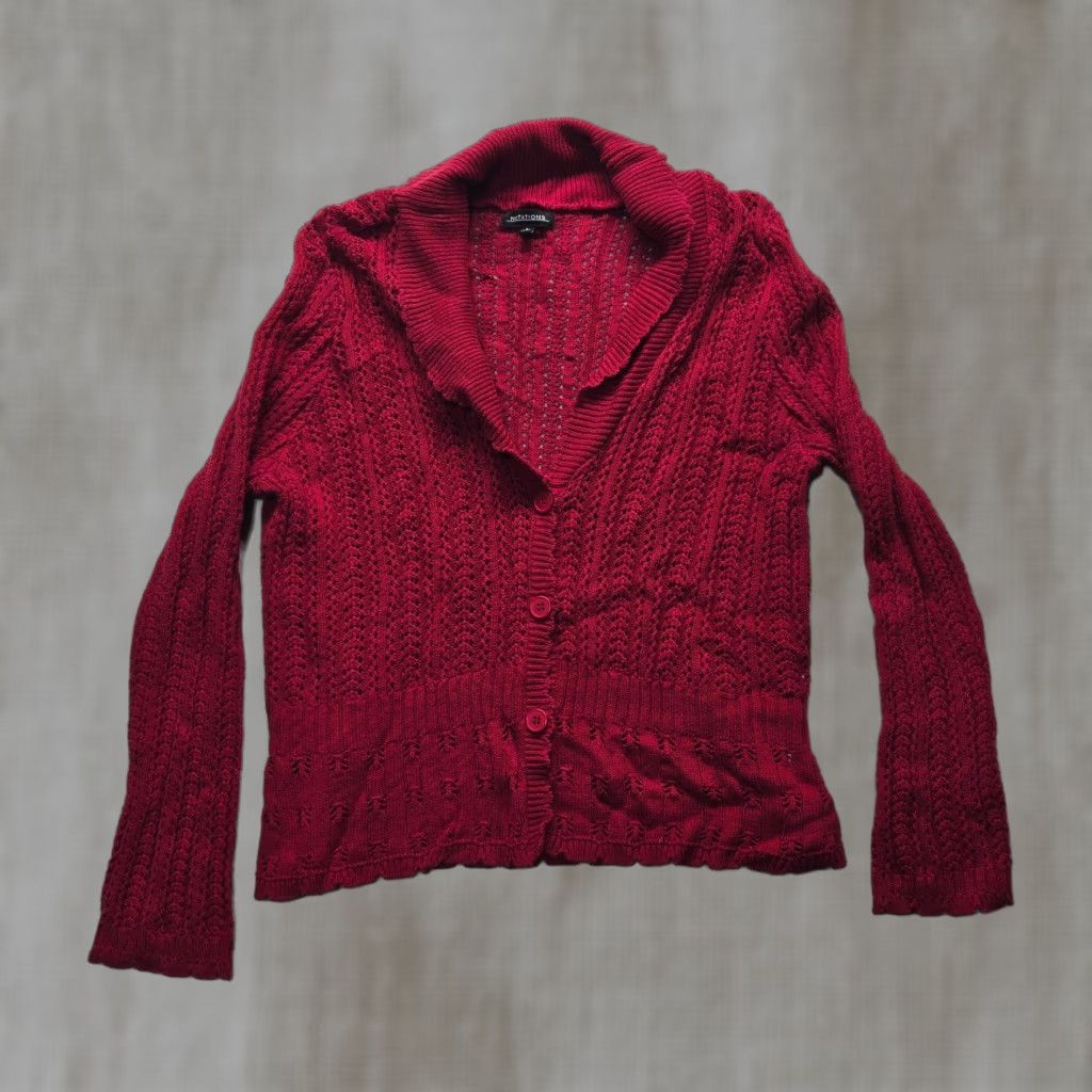 Vintage VINTAGE Notations Cardigan Sweater Women Solid Red Knit Button Front Long Sleeve L Large Winter Fall Spring Open-Knit Modern Classic Mens Womens? Size L / US 10 / IT 46 - 1 Thumbnail
