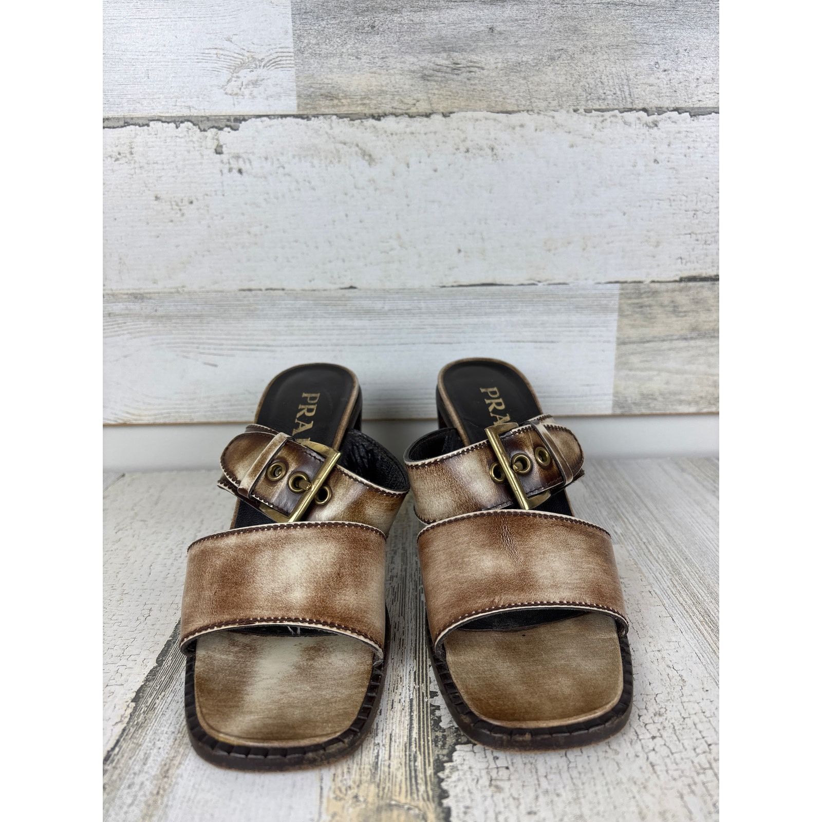 Prada Prada womens 6 vintage heel buckle sandals brown leather Size US 6 / IT 36 - 3 Thumbnail