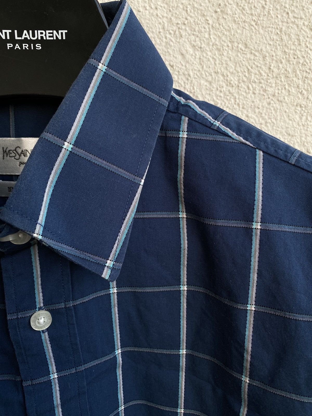 Yves Saint Laurent Cotton YSL Shirt Check Navy Size US M / EU 48-50 / 2 - 7 Thumbnail