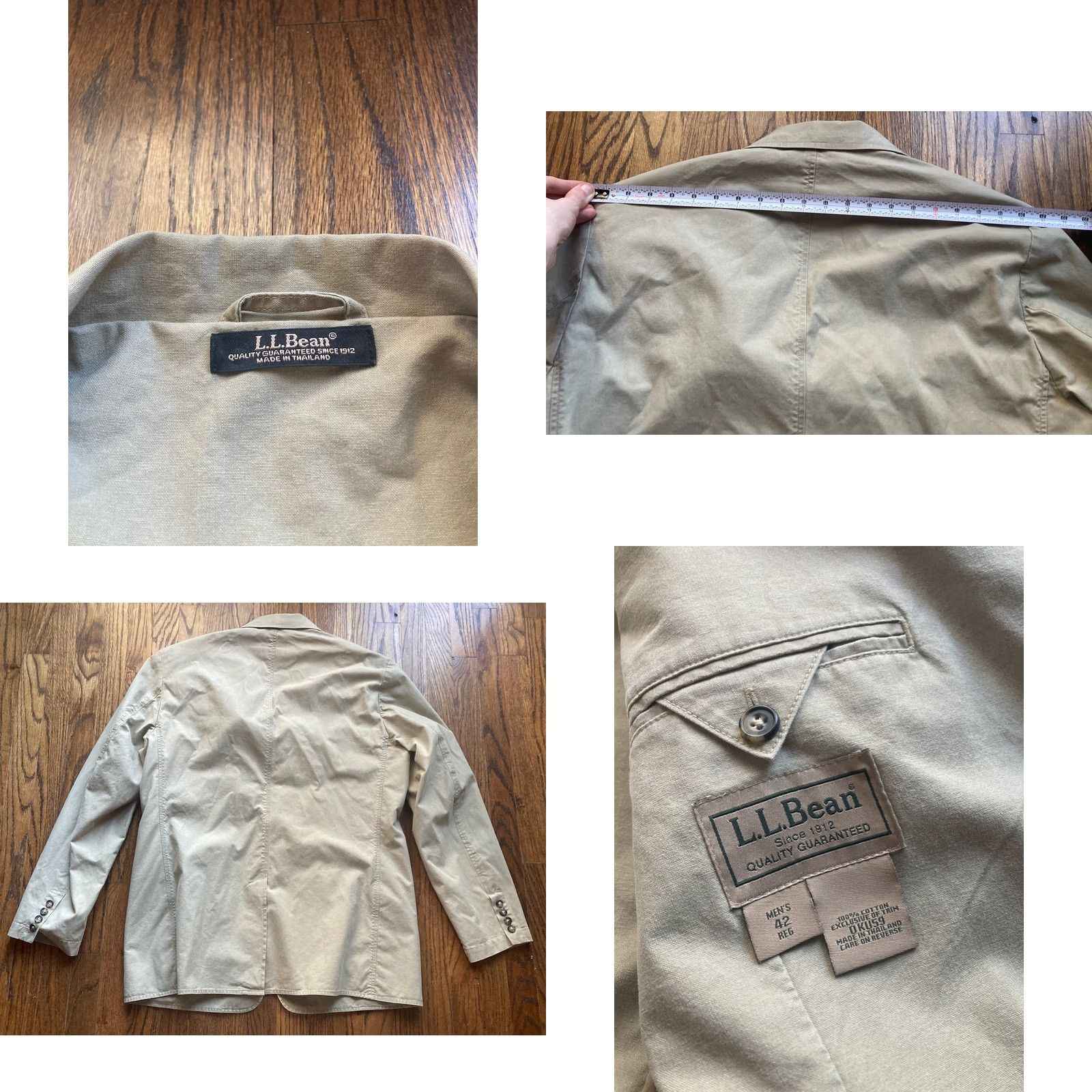 Vintage LL Bean Blazer Mens 42R Beige Cotton Tan Utility Pockets Classic Preppy Military Jacket Regular Size 42R - 8 Thumbnail