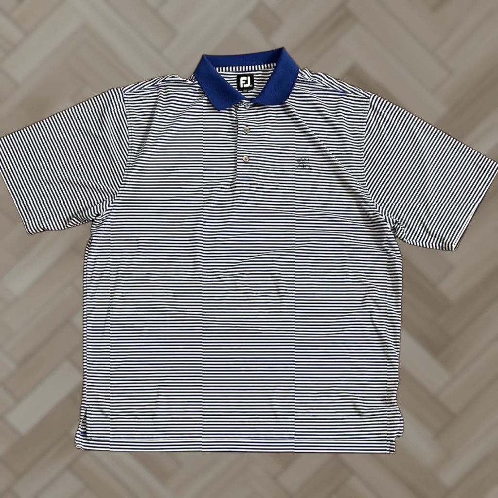 Footjoy FootJoy Polo Shirt Men's XL Blue/White Striped Short Sleeve Golf Logo Easy Care Stretch Reglar Fit Casual Travel Golf Size US XL / EU 56 / 4 - 1 Thumbnail