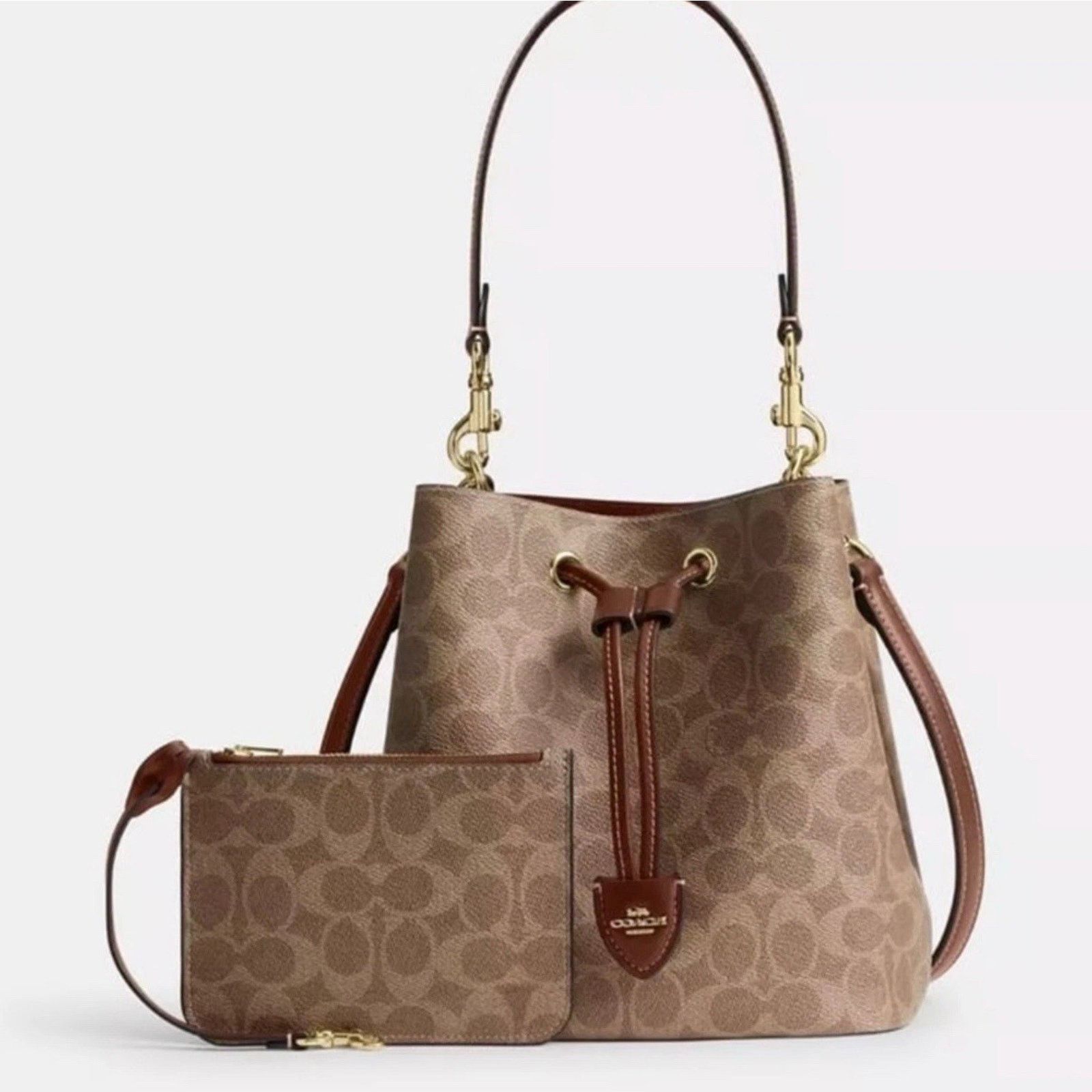 Coach NWT Coach Rowan Bucket Bag Signature Canvas CBH07 Tan Brown Size ONE SIZE - 3 Thumbnail