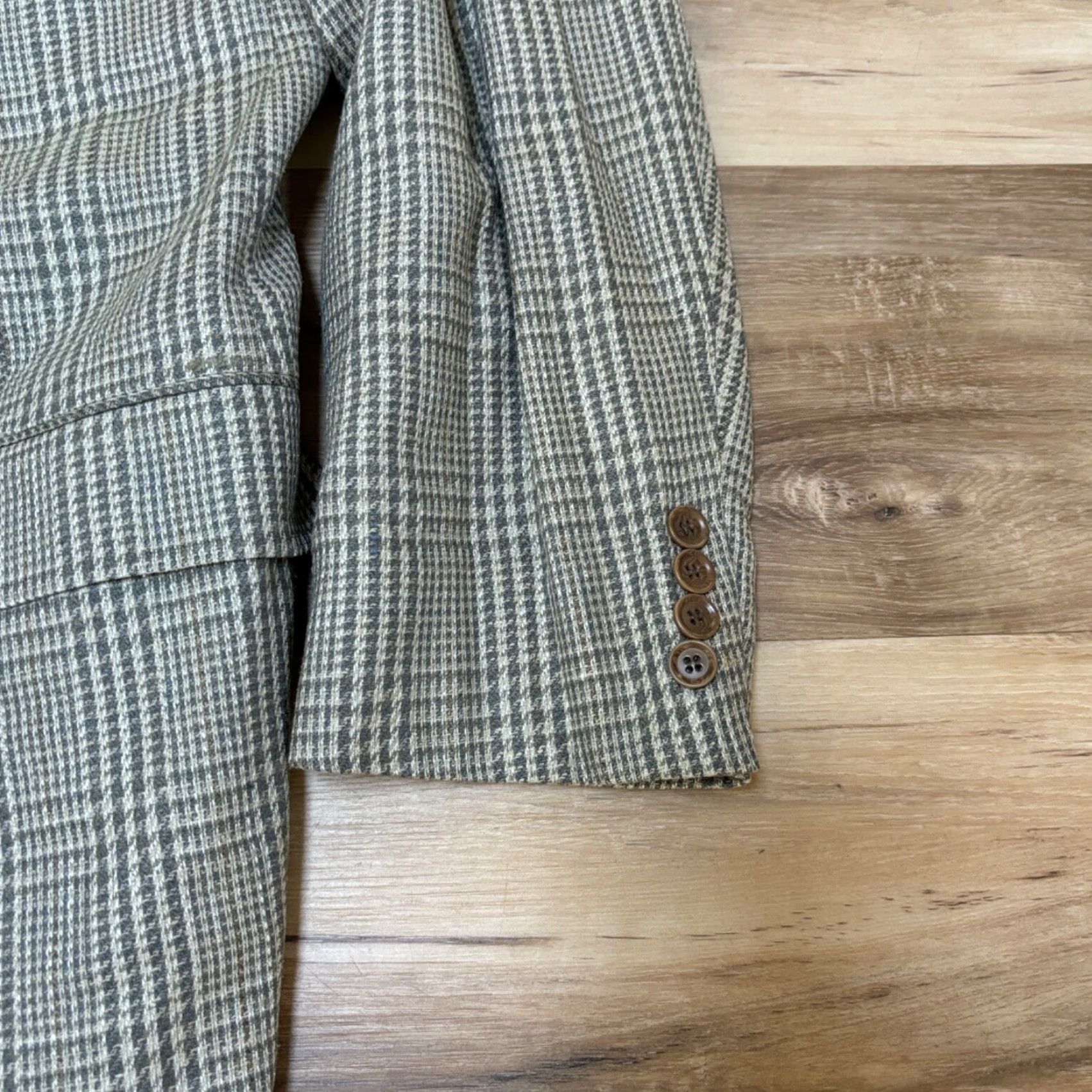 Vintage Hickey Freeman Blazer Mens 44L Plaid Silk Jacket 2 Button Notch Lapel Long Single-Breasted Green Mens Regular Suits Size 44R - 5 Thumbnail