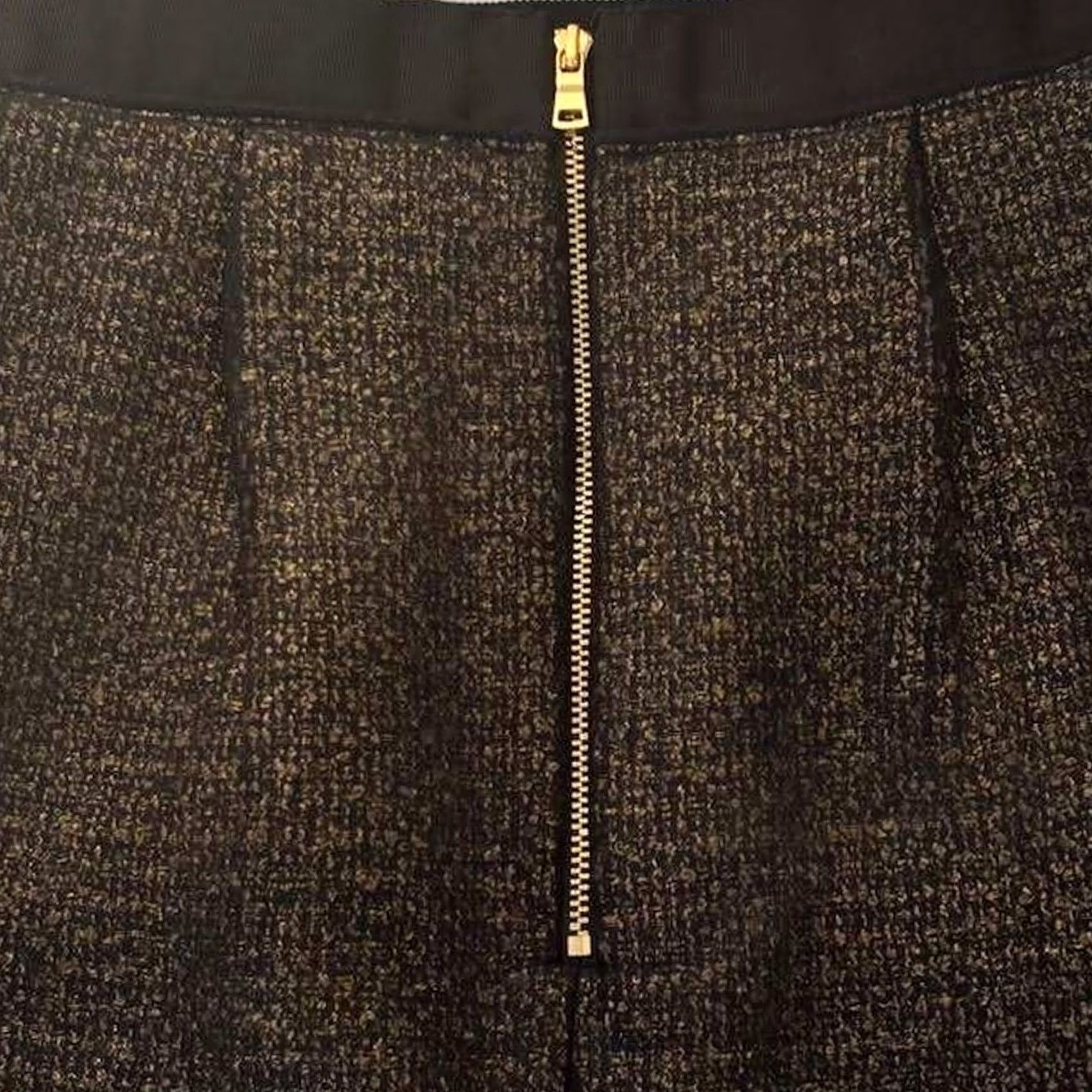 Ann Taylor LOFT Black Gold Tweed Sheer Overlay Mini Swing Skirt Womens Size 4 Size 27" / US 4 / IT 40 - 4 Thumbnail
