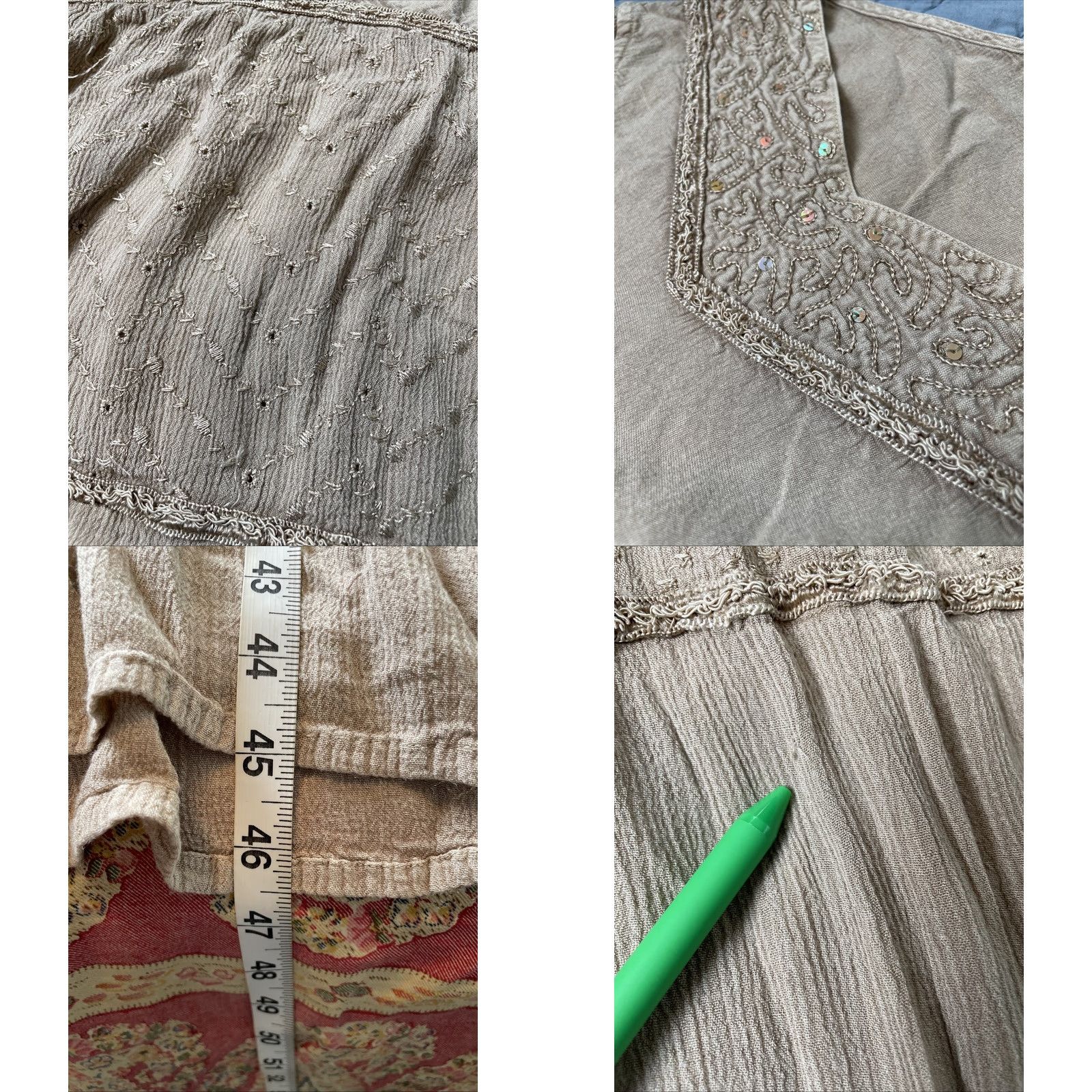 Vintage VINTAGE Lola P. Maxi Dress Shirt Dress XL Beige Beaded Sequin Eyelet Freestyle Fairy Y2K Bohemian Grunge Summer Spring Fall Size XL / US 12-14 / IT 48-50 - 8 Thumbnail