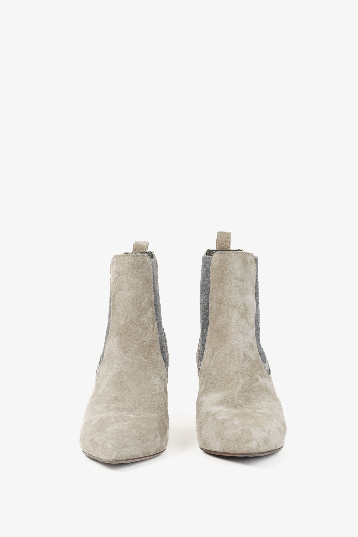 Brunello Cucinelli Brunello Cucinelli Monili Trimmed Sand Suede Booties Size US 7.5 / IT 37.5 - 2 Thumbnail